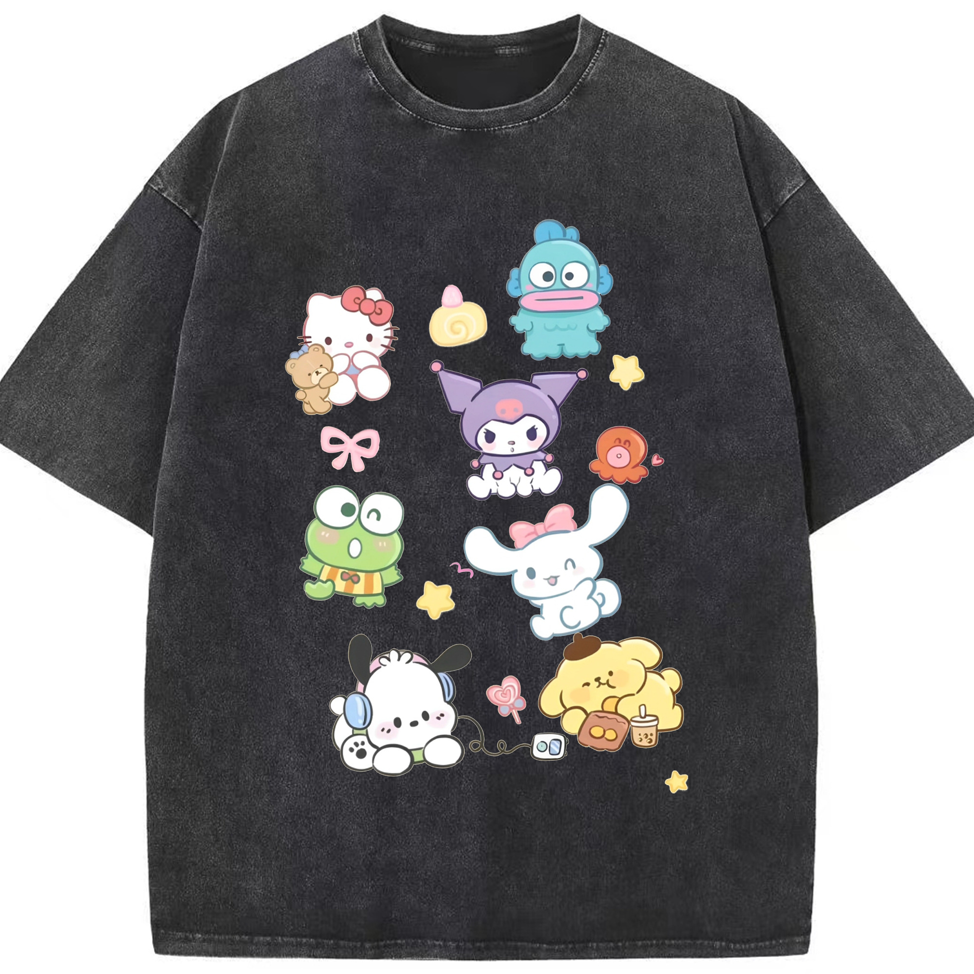 サンリオ - 綿100％ ヴィンテージ風 半袖Tシャツ ・ フロントプリント ・ 柔らか肌触り ・ 通気性 快適 ・ スポーツ カジュアル 外出用