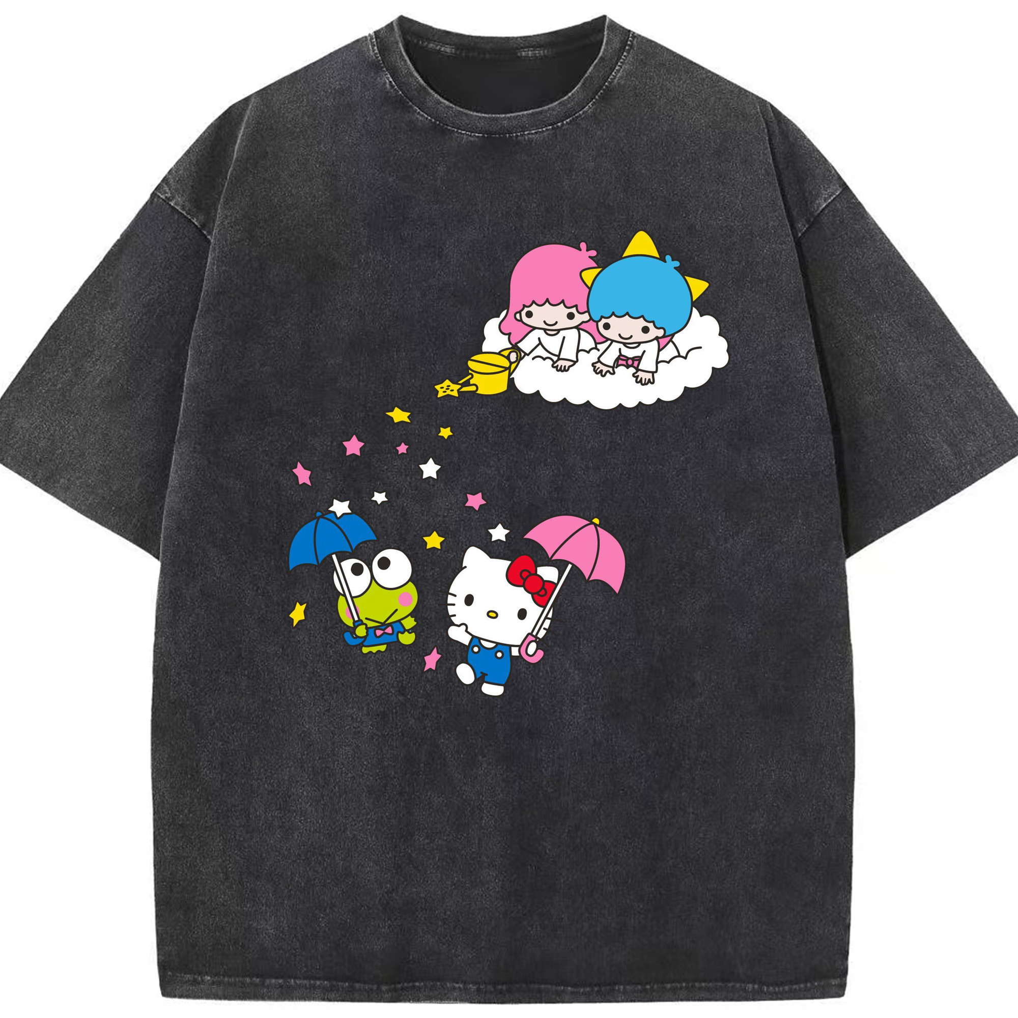 サンリオ - 綿100％ ヴィンテージ風 半袖Tシャツ ・ フロントプリント ・ 柔らか肌触り ・ 通気性 快適 ・ スポーツ カジュアル 外出用