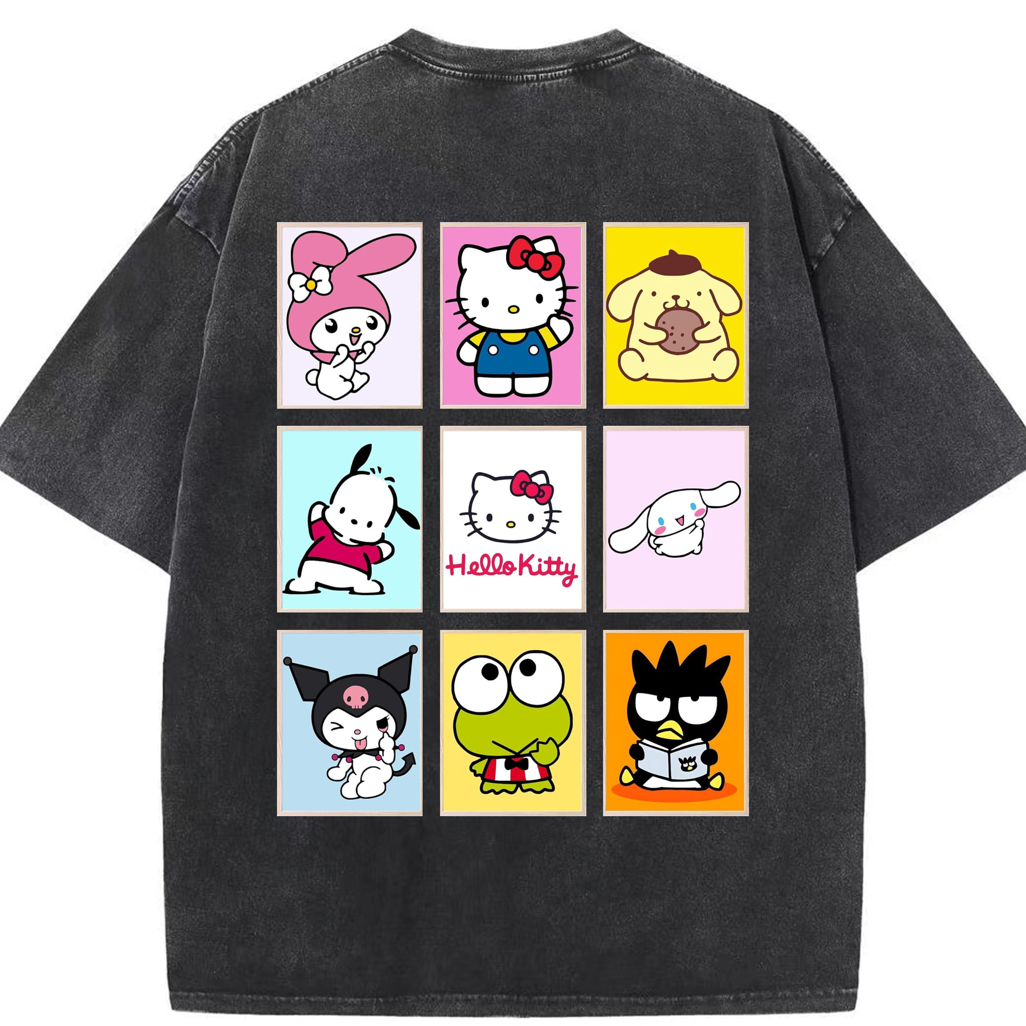 サンリオファミリー新作 - 綿100％ ヴィンテージ風 半袖Tシャツ ・ 背面プリント ・ 柔らか肌触り ・ 通気性 快適 ・ スポーツ カジュアル 外出用