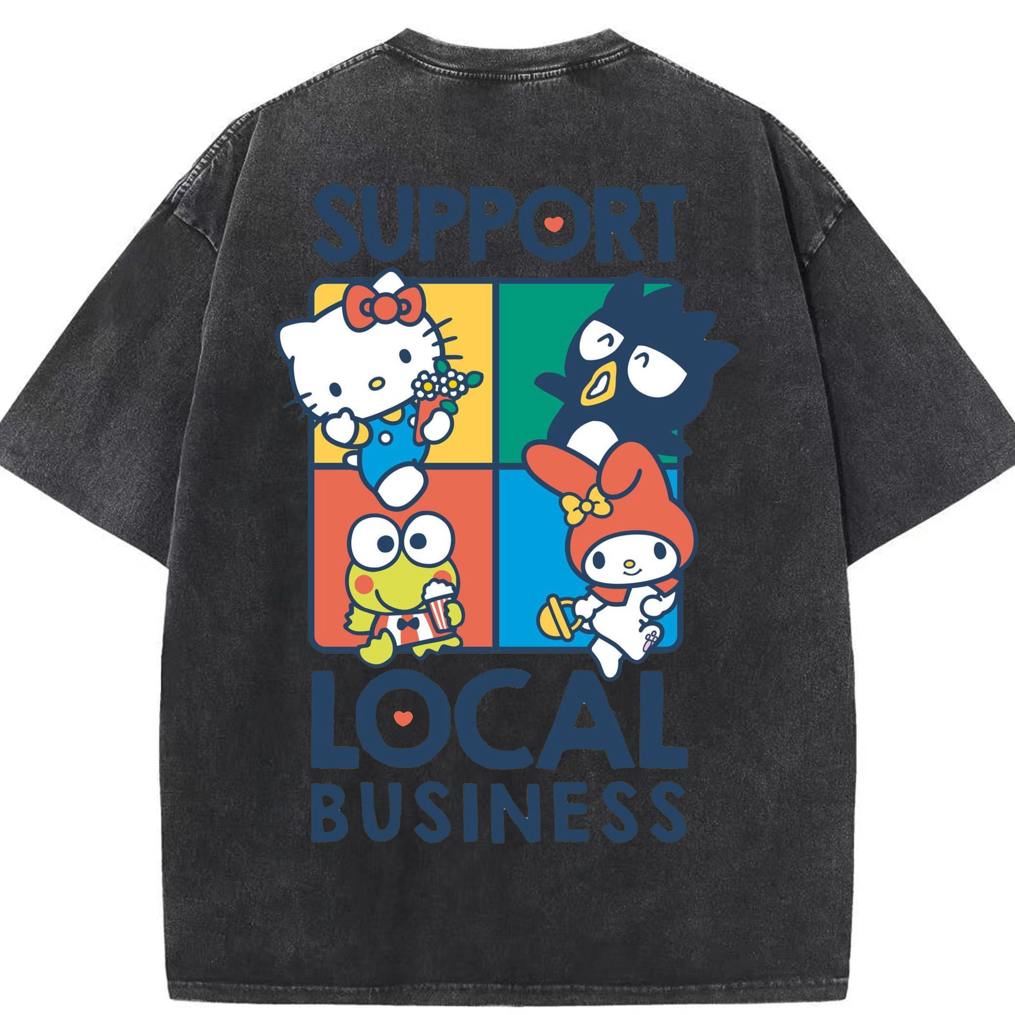 サンリオ - 綿100％ ヴィンテージ風 半袖Tシャツ ・ 背面プリント ・ 柔らか肌触り ・ 通気性 快適 ・ スポーツ カジュアル 外出用