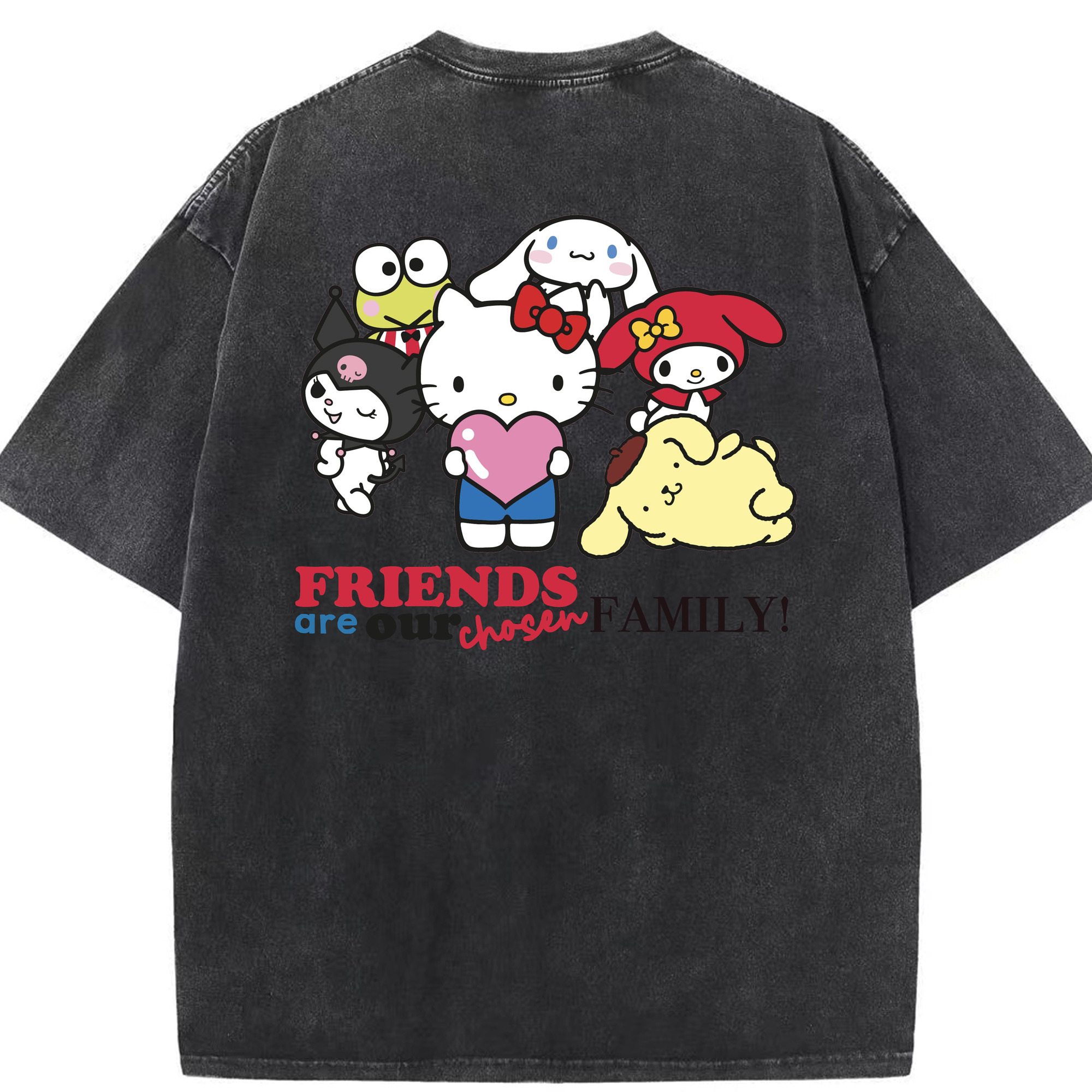 サンリオファミリー新作 - 綿100％ ヴィンテージ風 半袖Tシャツ ・ 背面プリント ・ 柔らか肌触り ・ 通気性 快適 ・ スポーツ カジュアル 外出用