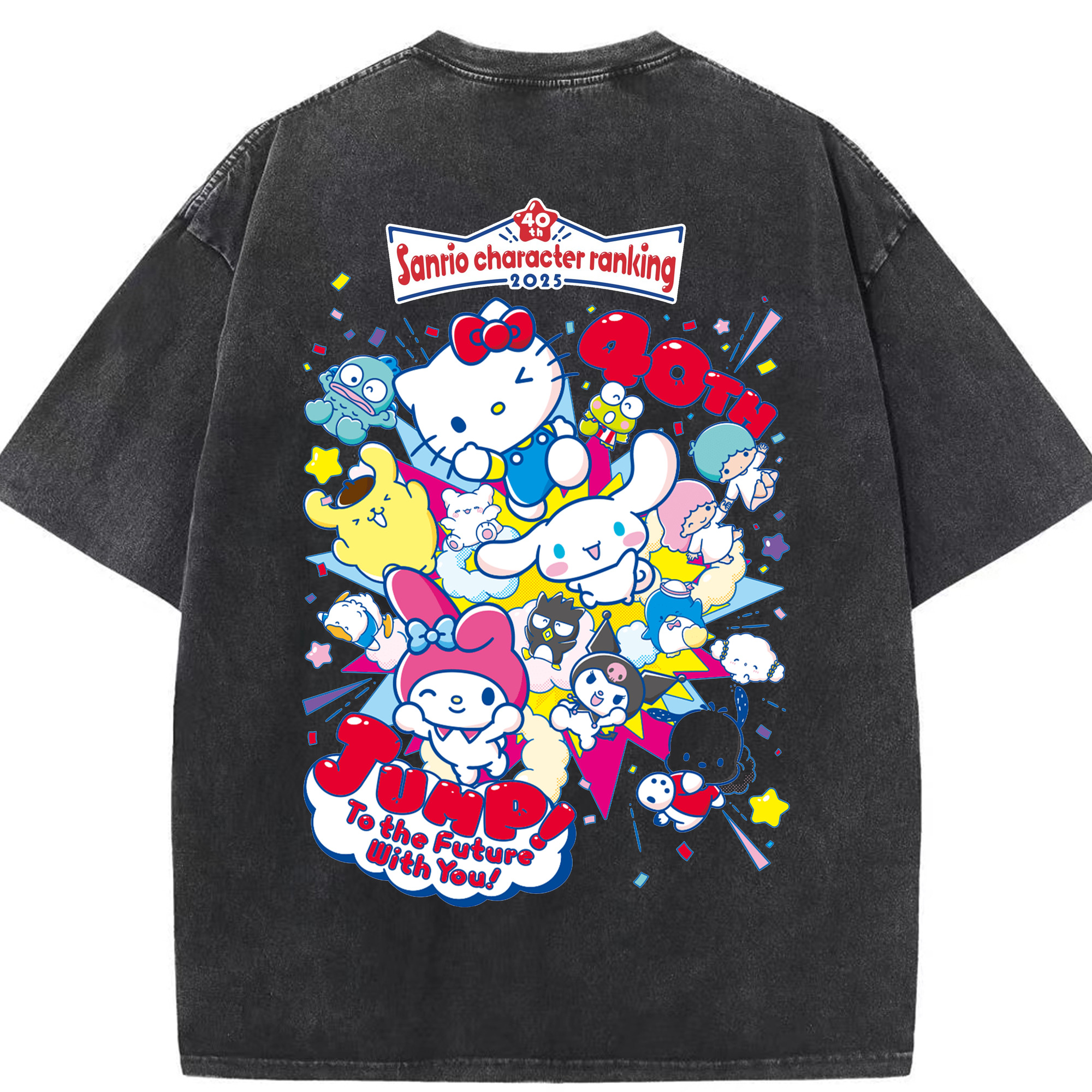 サンリオファミリー 2025年新作 - 綿100％ ヴィンテージ風 半袖Tシャツ ・ 背面プリント ・ 柔らか肌触り ・ 通気性 快適 ・ スポーツ カジュアル 外出用