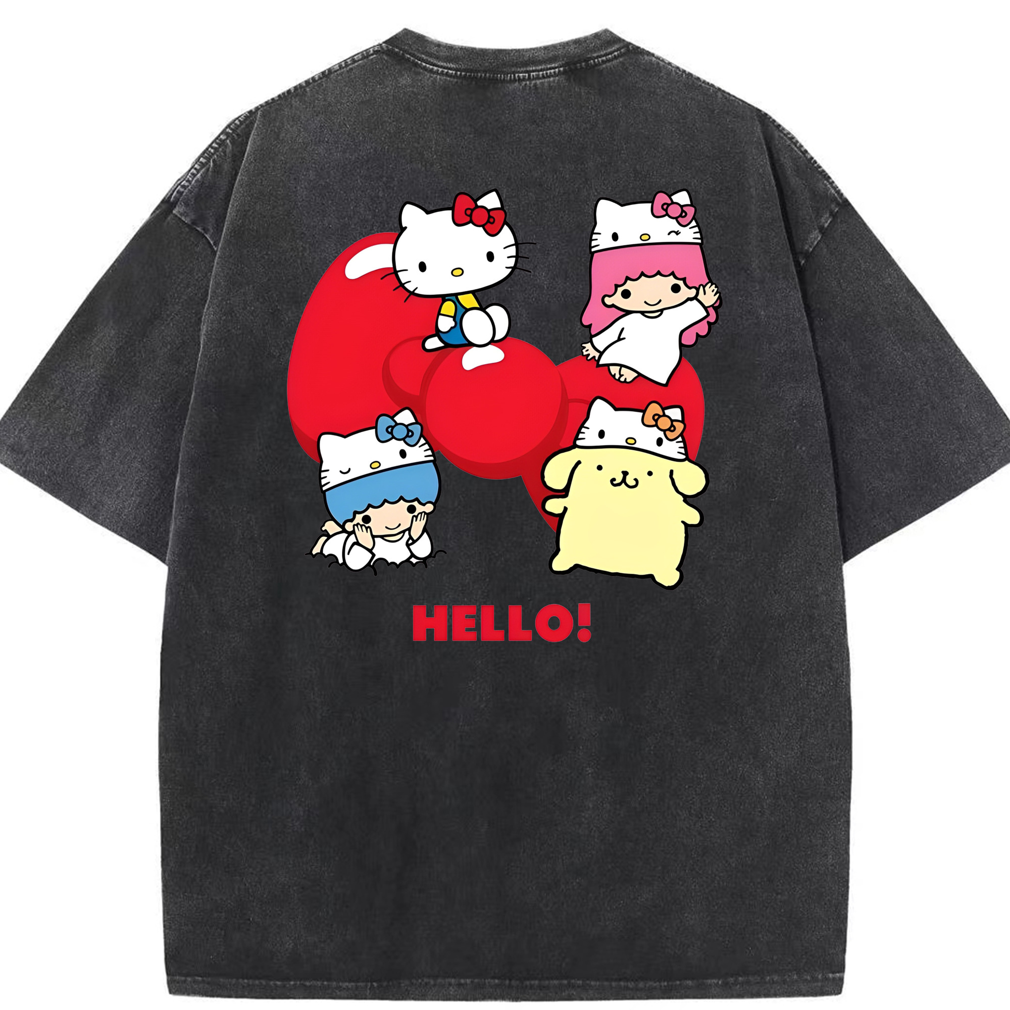 サンリオ - 綿100％ ヴィンテージ風 半袖Tシャツ ・ 背面プリント ・ 柔らか肌触り ・ 通気性 快適 ・ スポーツ カジュアル 外出用