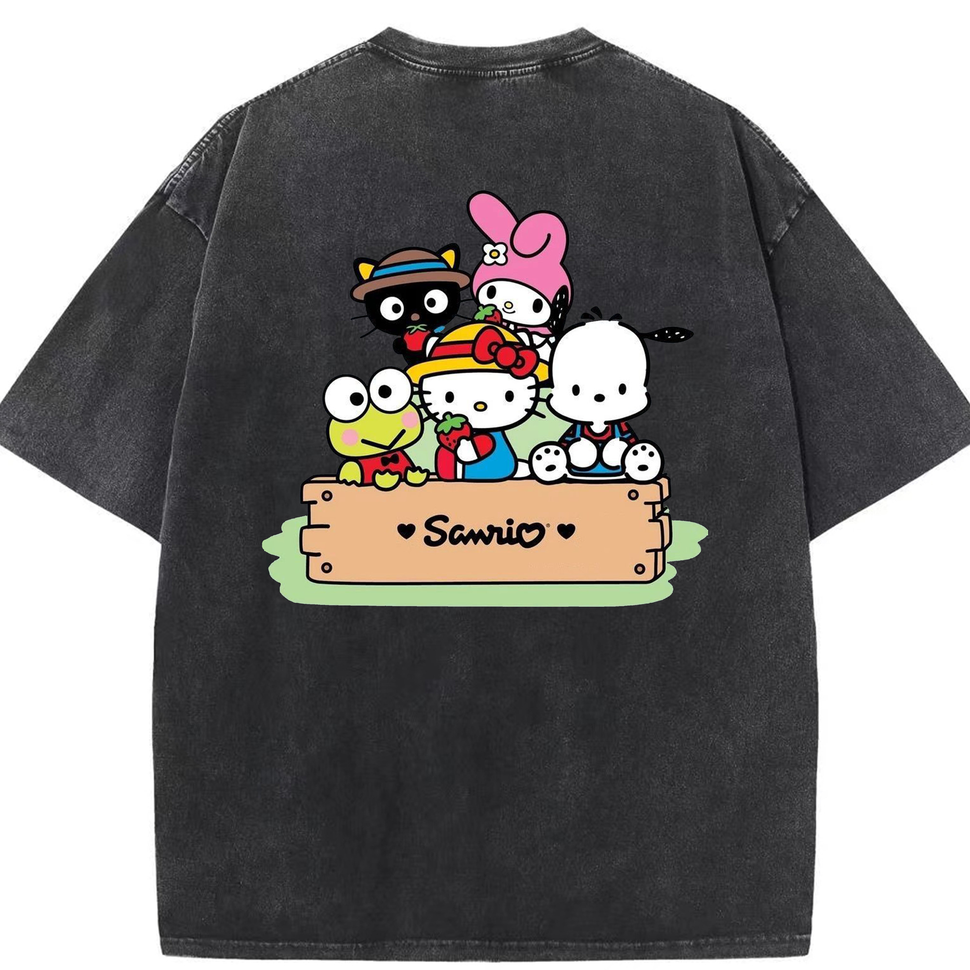 とってもかわいいサンリオファミリー - 綿100％ ヴィンテージ風 半袖Tシャツ ・ 背面プリント ・ 柔らか肌触り ・ 通気性 快適 ・ スポーツ カジュアル 外出用