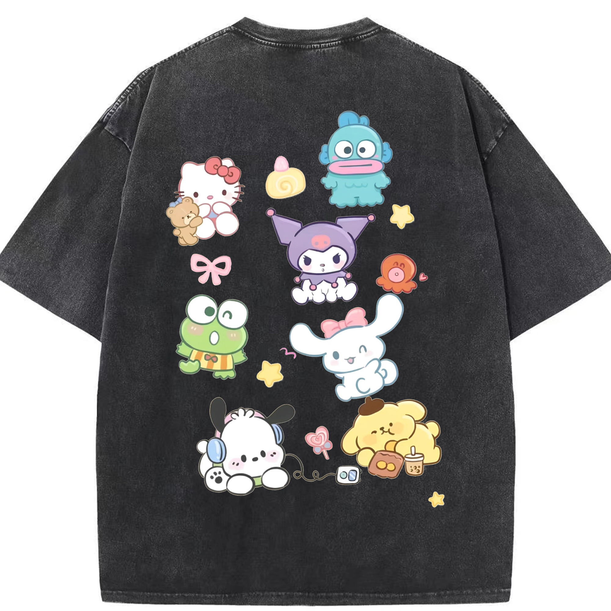 サンリオ - 綿100％ ヴィンテージ風 半袖Tシャツ ・ 背面プリント ・ 柔らか肌触り ・ 通気性 快適 ・ スポーツ カジュアル 外出用