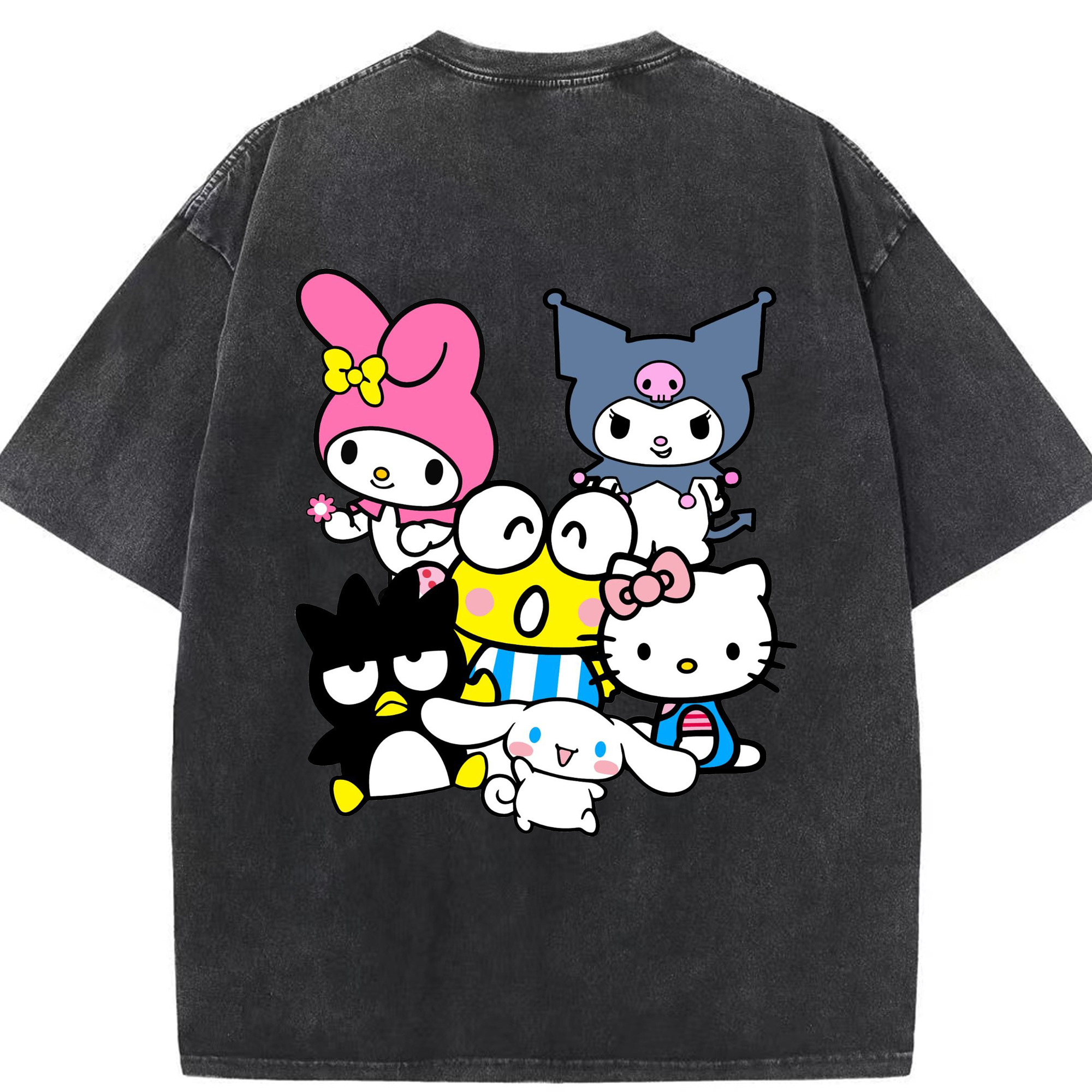 サンリオファミリー新作 - 綿100％ ヴィンテージ風 半袖Tシャツ ・ 背面プリント ・ 柔らか肌触り ・ 通気性 快適 ・ スポーツ カジュアル 外出用