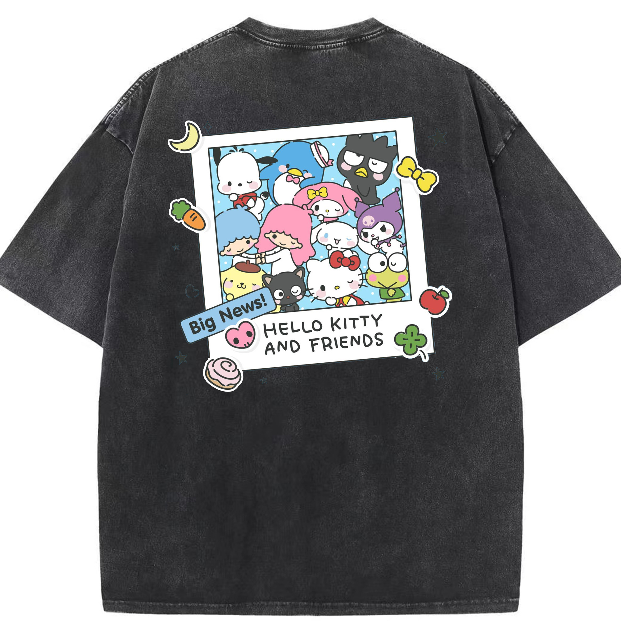 サンリオ - 綿100％ ヴィンテージ風 半袖Tシャツ ・ 背面プリント ・ 柔らか肌触り ・ 通気性 快適 ・ スポーツ カジュアル 外出用