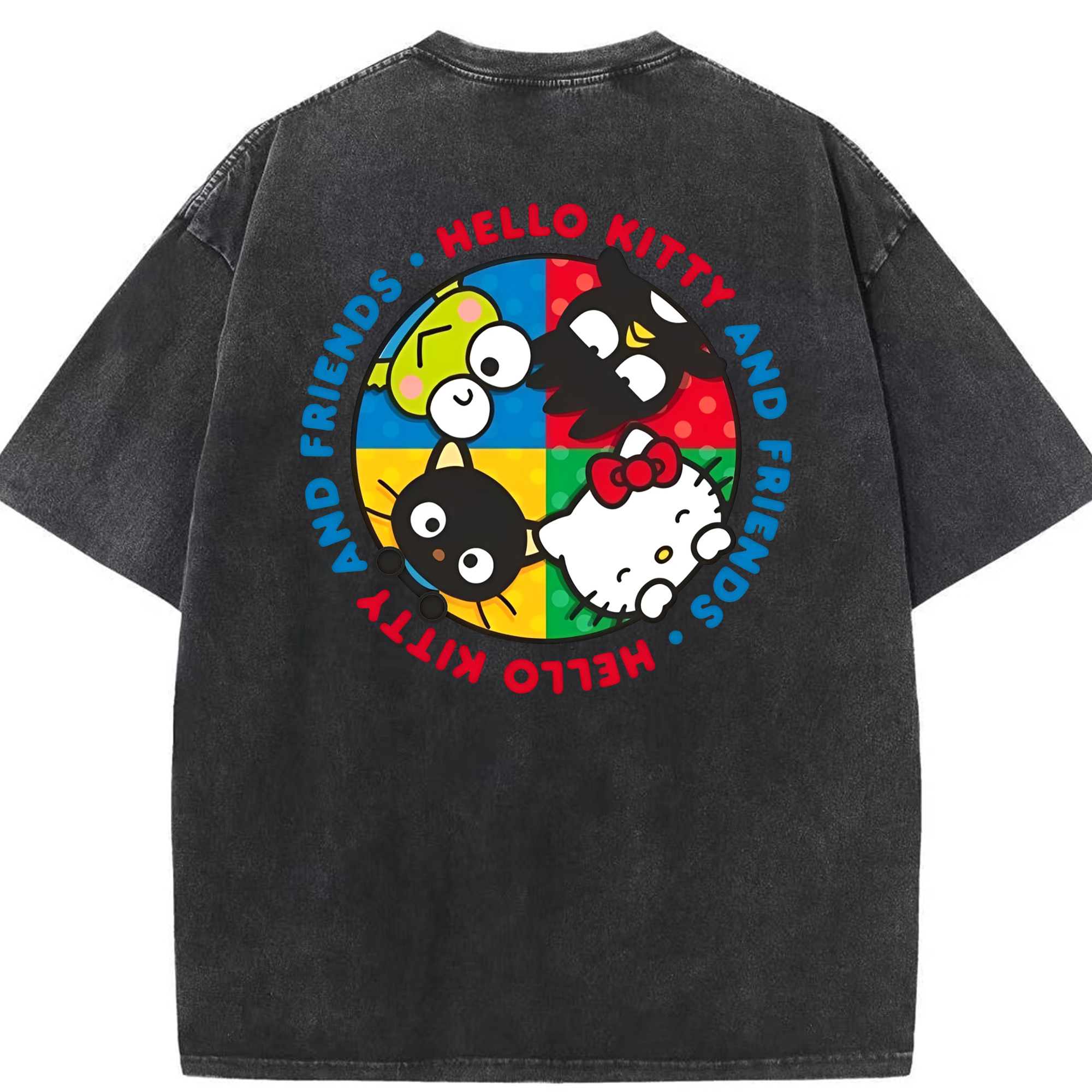 サンリオファミリー新作 - 綿100％ ヴィンテージ風 半袖Tシャツ ・ 背面プリント ・ 柔らか肌触り ・ 通気性 快適 ・ スポーツ カジュアル 外出用