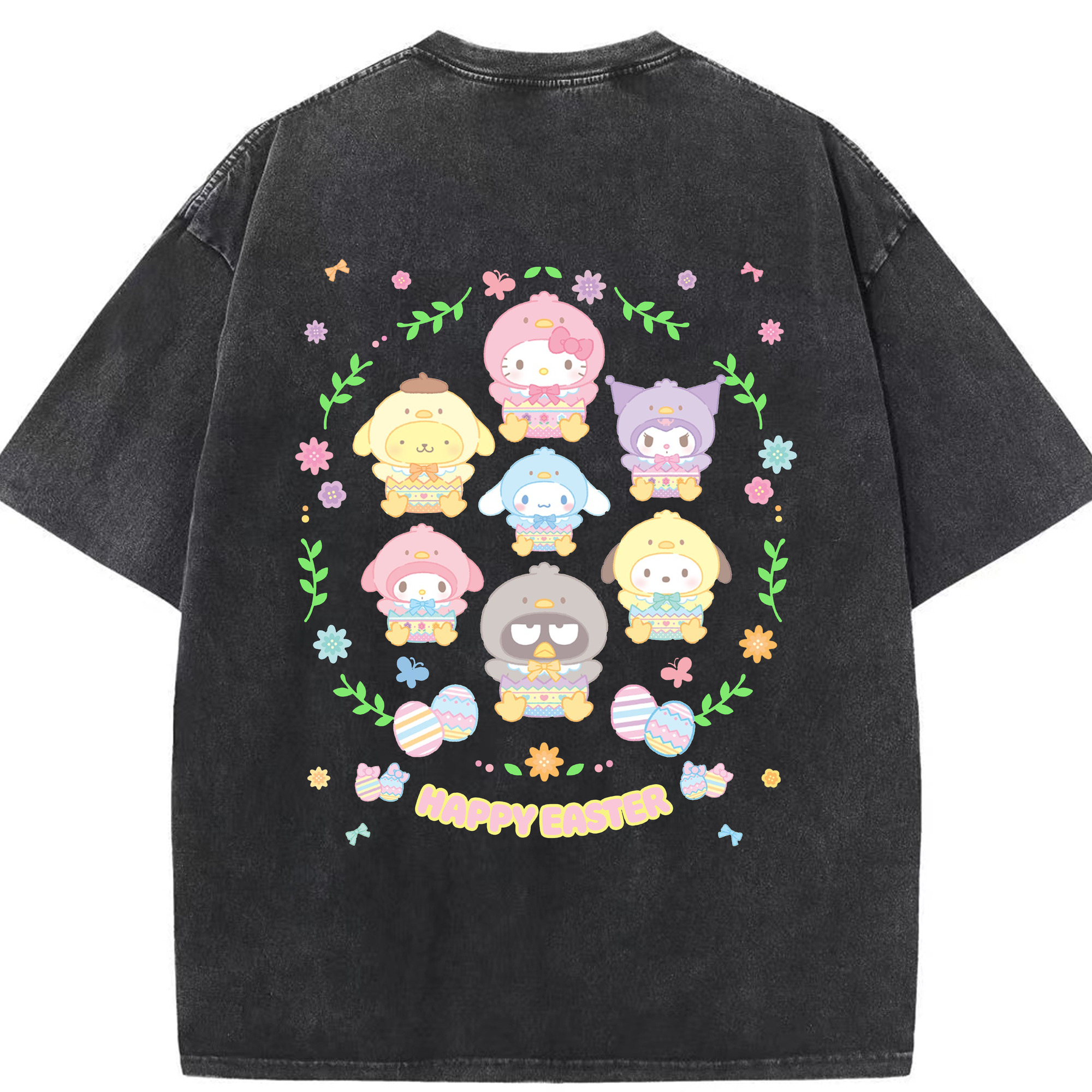 サンリオファミリー 2025年新作 - 綿100％ ヴィンテージ風 半袖Tシャツ ・ 背面プリント ・ 柔らか肌触り ・ 通気性 快適 ・ スポーツ カジュアル 外出用