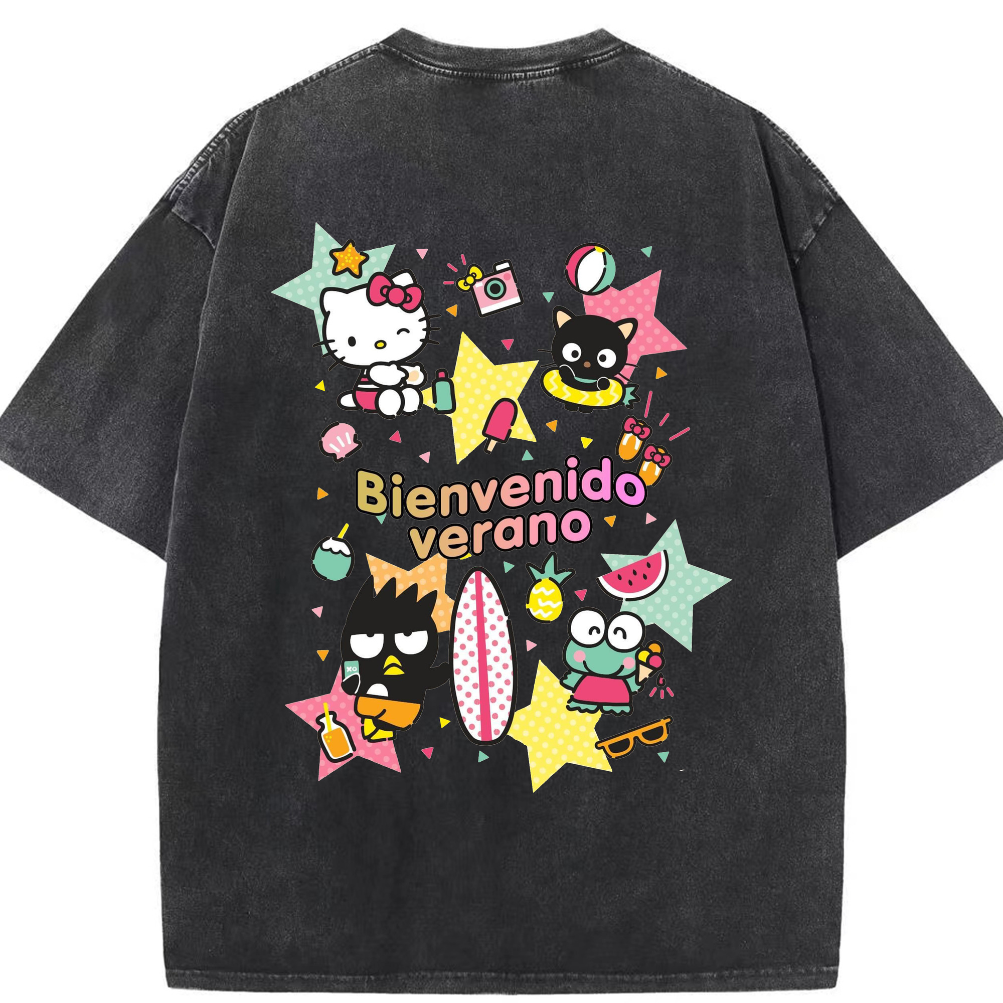 おもしろサンリオ - 綿100％ ヴィンテージ風 半袖Tシャツ ・ 背面プリント ・ 柔らか肌触り ・ 通気性 快適 ・ スポーツ カジュアル 外出用