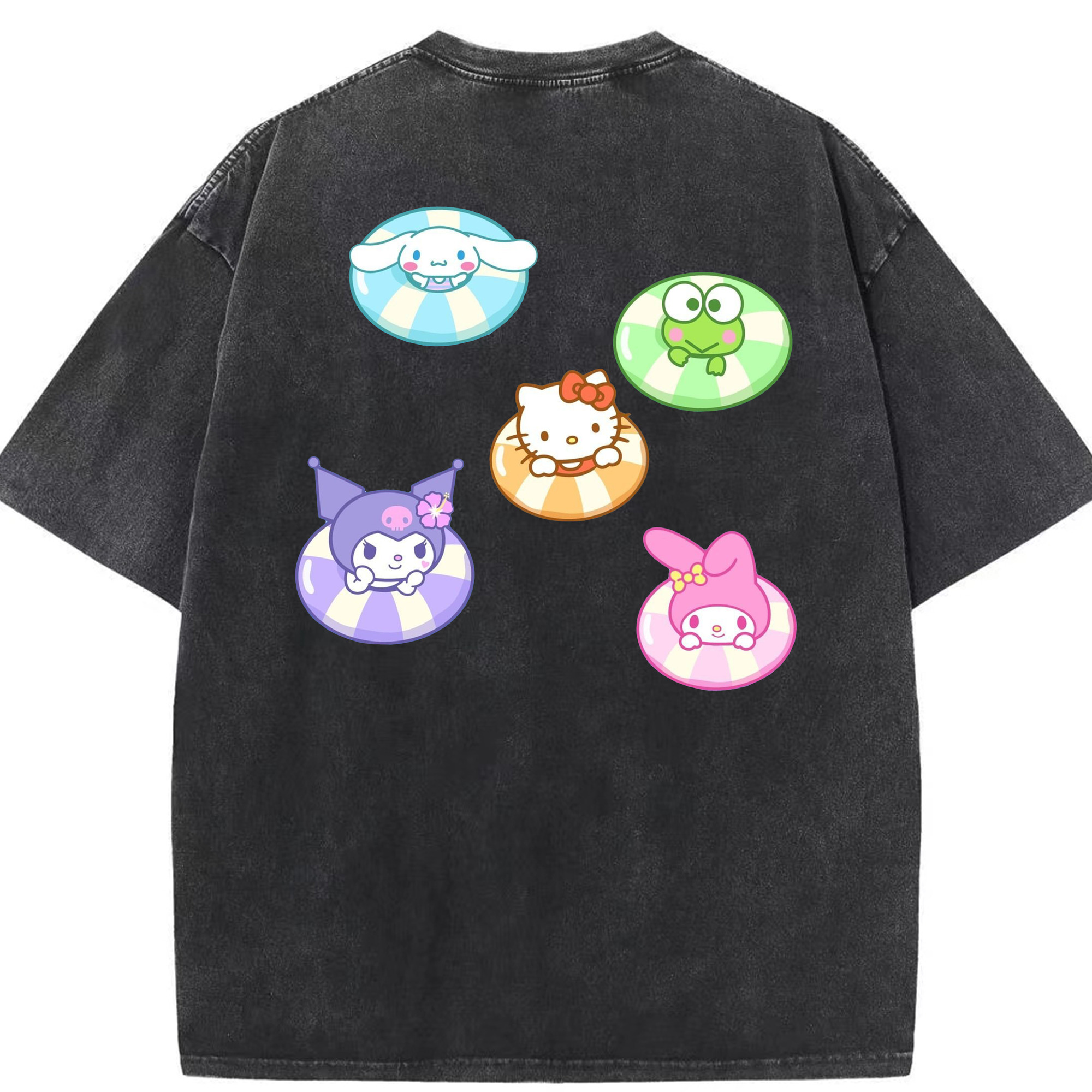 おもしろサンリオ - 綿100％ ヴィンテージ風 半袖Tシャツ ・ 背面プリント ・ 柔らか肌触り ・ 通気性 快適 ・ スポーツ カジュアル 外出用