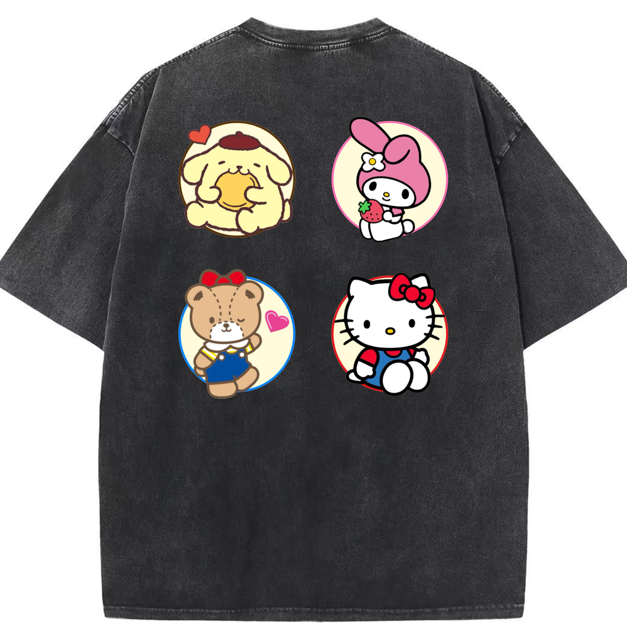 サンリオ - 綿100％ ヴィンテージ風 半袖Tシャツ ・ 背面プリント ・ 柔らか肌触り ・ 通気性 快適 ・ スポーツ カジュアル 外出用