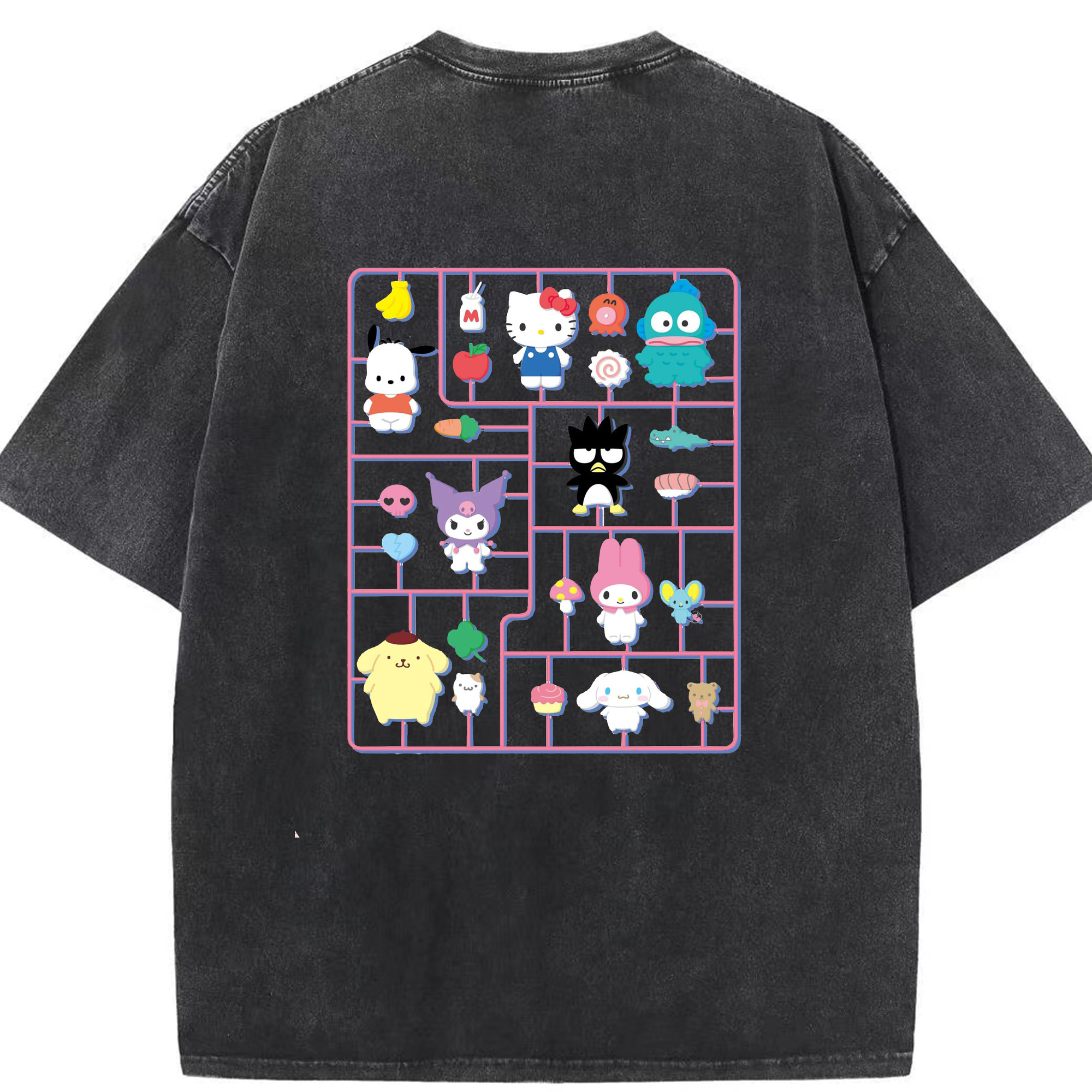 おもしろサンリオ - 綿100％ ヴィンテージ風 半袖Tシャツ ・ 背面プリント ・ 柔らか肌触り ・ 通気性 快適 ・ スポーツ カジュアル 外出用