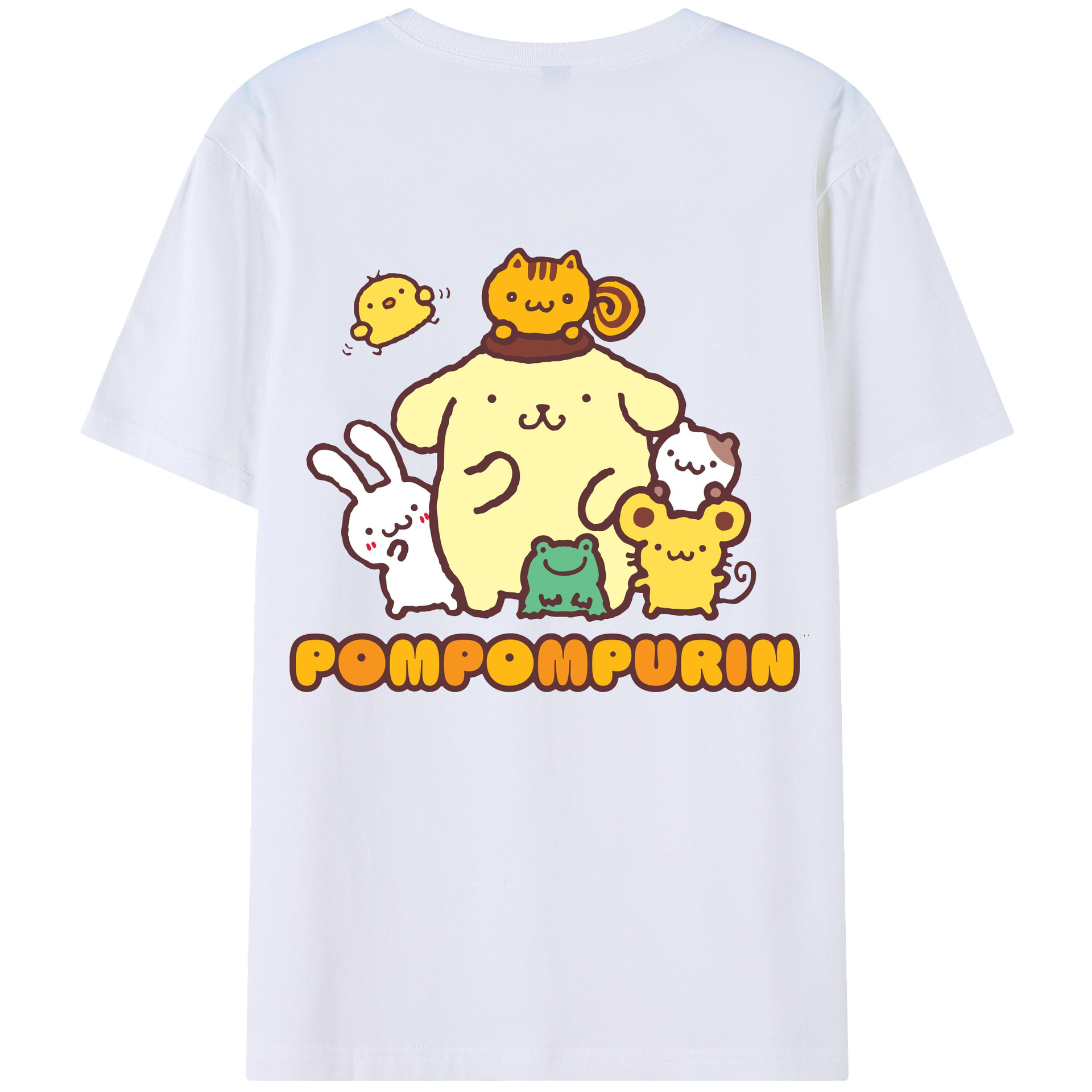 サンリオ - レディース半袖Tシャツ ・ 綿100％ ・ バックプリント ・ 強化クルーネック ・ 二重折り袖口 ・ 快適 通気性 ・ フィットネス カジュアル 旅行用