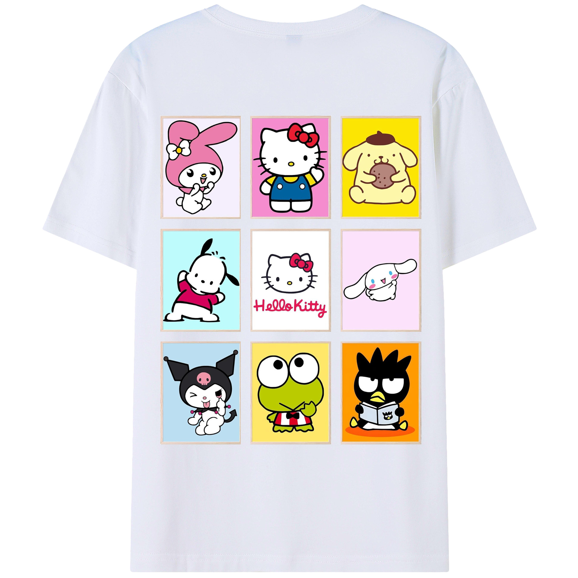 サンリオファミリー新作 - レディース半袖Tシャツ ・ 綿100％ ・ バックプリント ・ 強化クルーネック ・ 二重折り袖口 ・ 快適 通気性 ・ フィットネス カジュアル 旅行用