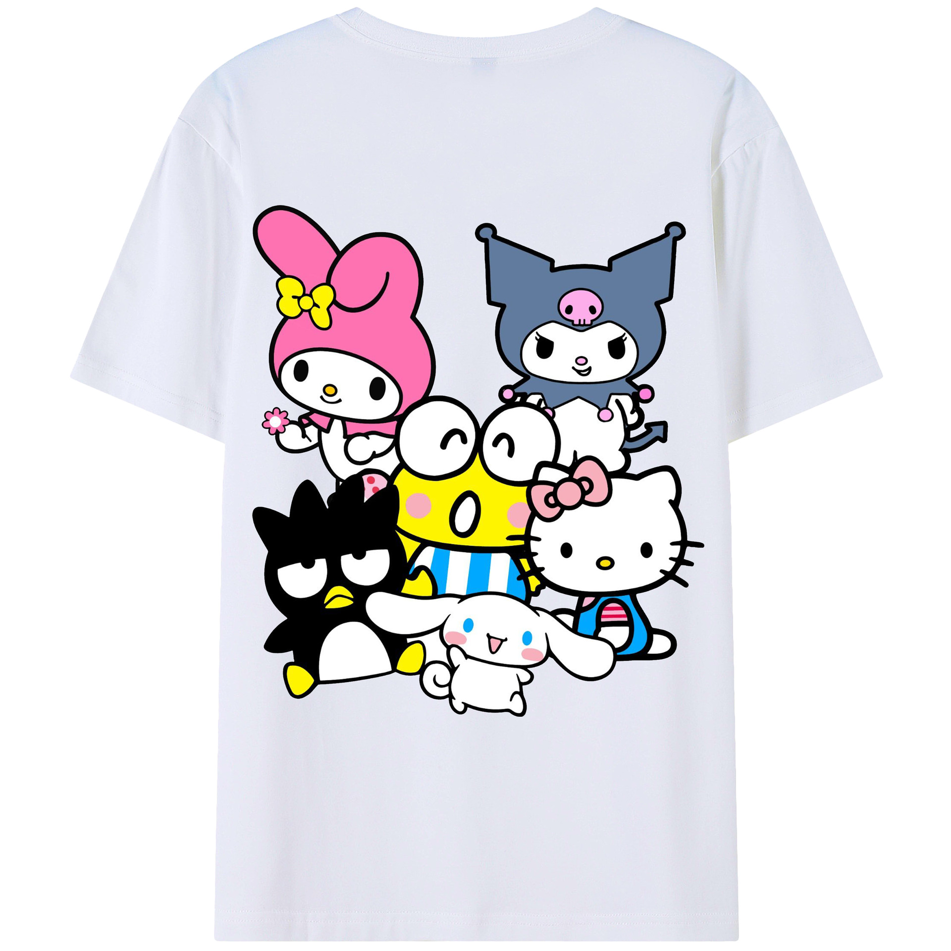 サンリオファミリー新作 - レディース半袖Tシャツ ・ 綿100％ ・ バックプリント ・ 強化クルーネック ・ 二重折り袖口 ・ 快適 通気性 ・ フィットネス カジュアル 旅行用