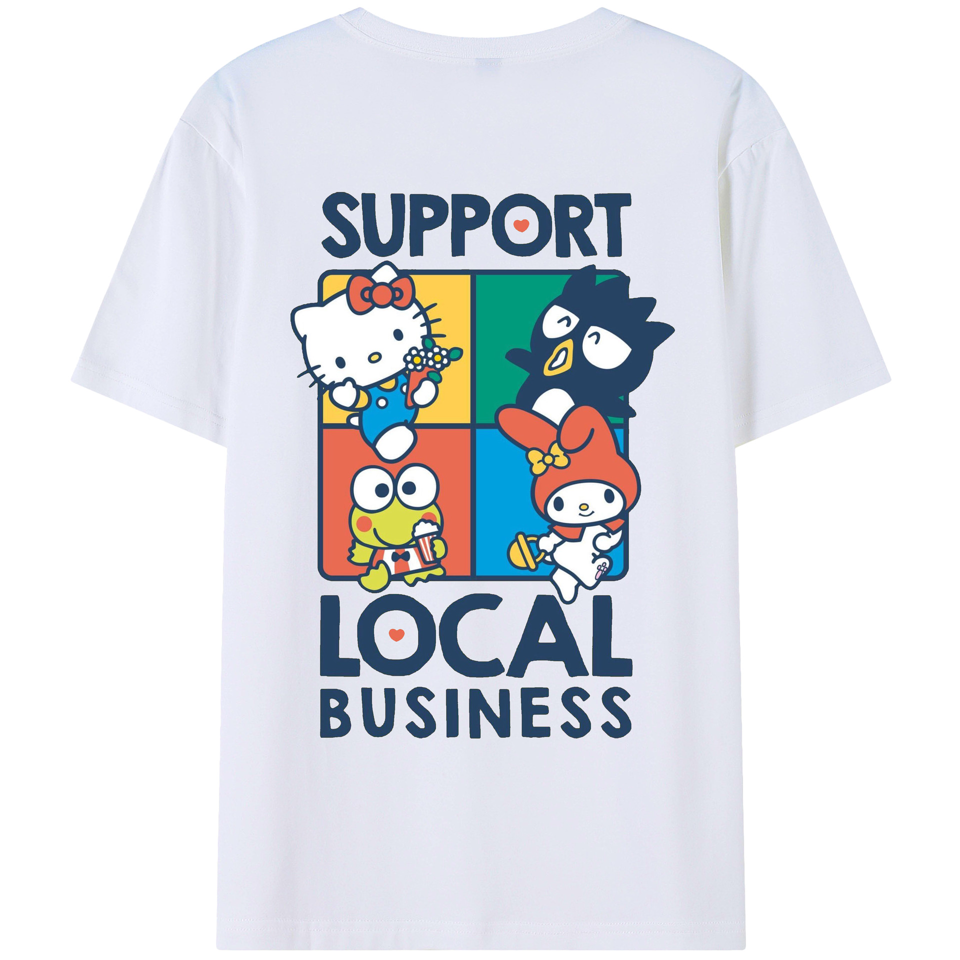 サンリオ - レディース半袖Tシャツ ・ 綿100％ ・ バックプリント ・ 強化クルーネック ・ 二重折り袖口 ・ 快適 通気性 ・ フィットネス カジュアル 旅行用