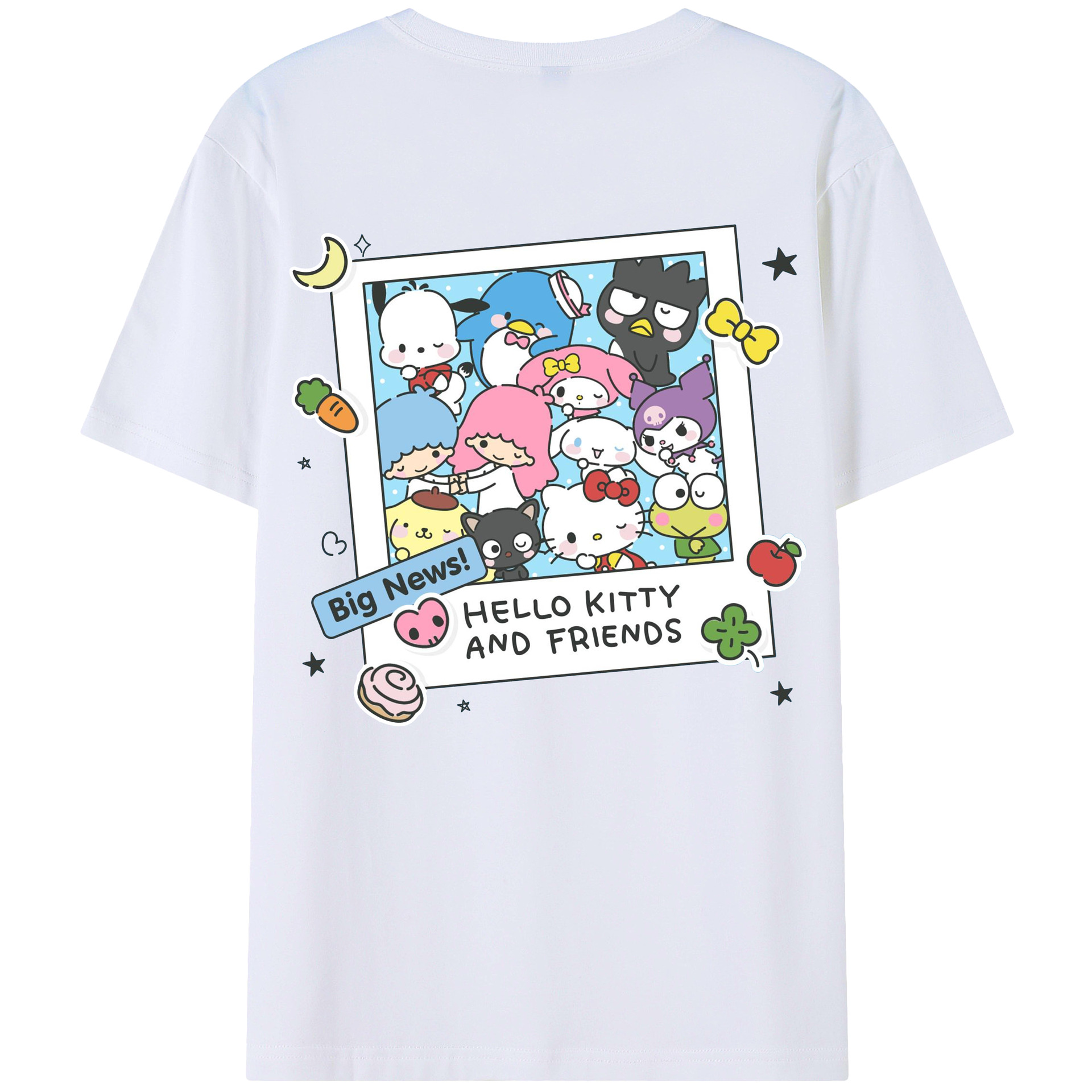 サンリオ - レディース半袖Tシャツ ・ 綿100％ ・ バックプリント ・ 強化クルーネック ・ 二重折り袖口 ・ 快適 通気性 ・ フィットネス カジュアル 旅行用