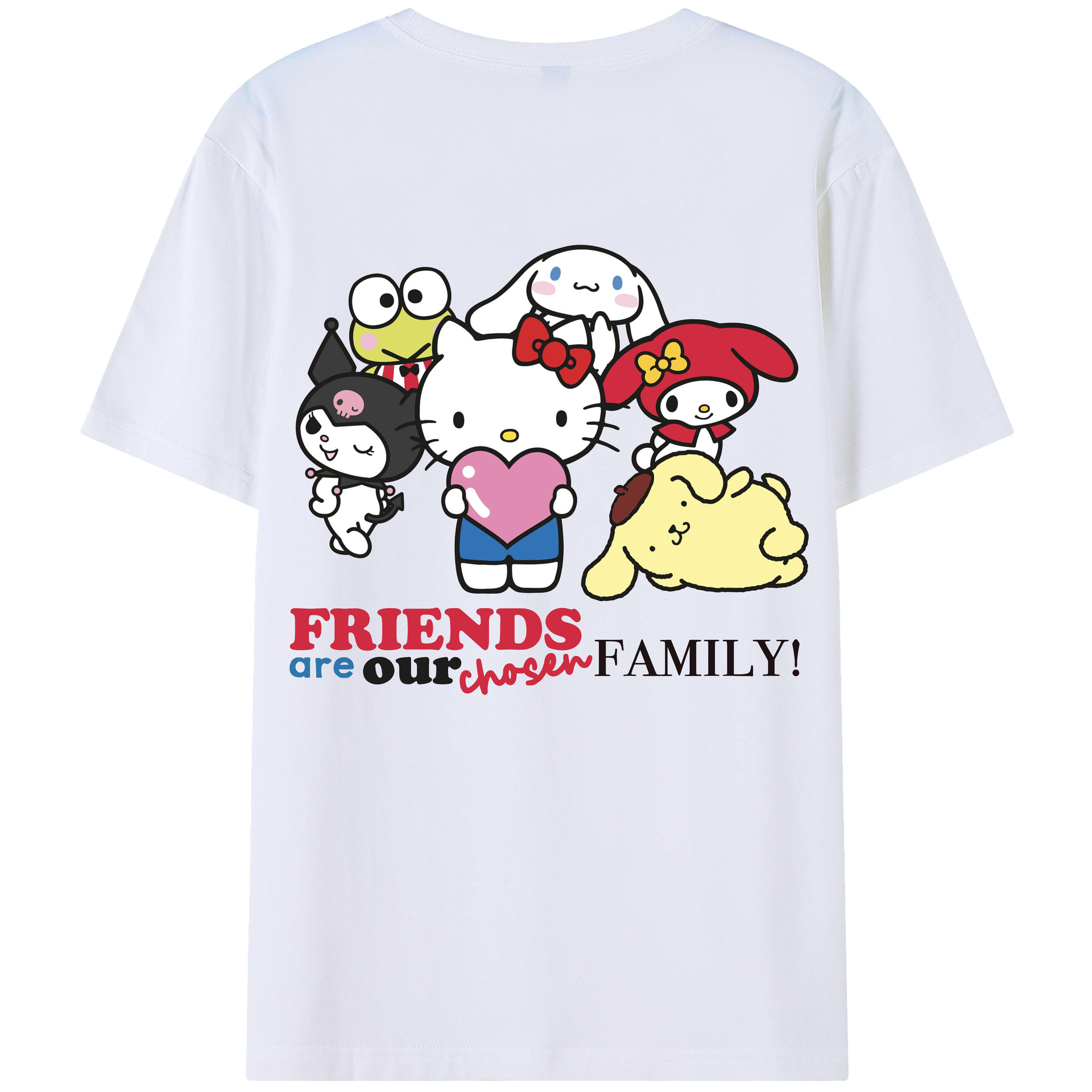 サンリオファミリー新作 - レディース半袖Tシャツ ・ 綿100％ ・ バックプリント ・ 強化クルーネック ・ 二重折り袖口 ・ 快適 通気性 ・ フィットネス カジュアル 旅行用