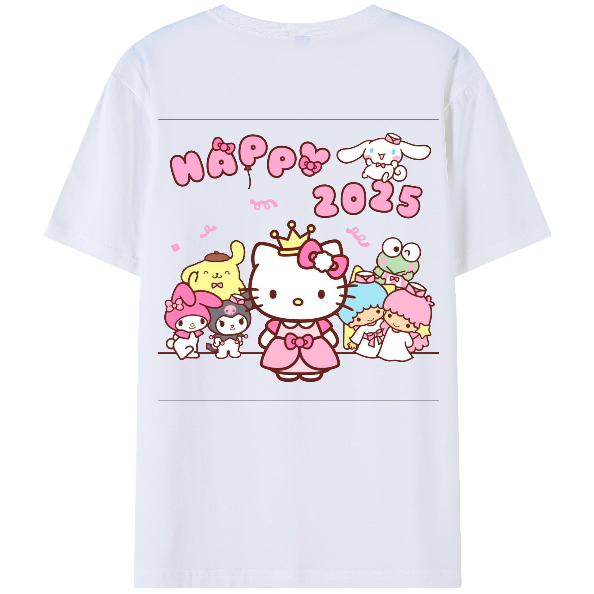 サンリオファミリー 2025年新作 - レディース半袖Tシャツ ・ 綿100％ ・ バックプリント ・ 強化クルーネック ・ 二重折り袖口 ・ 快適 通気性 ・ フィットネス カジュアル 旅行用