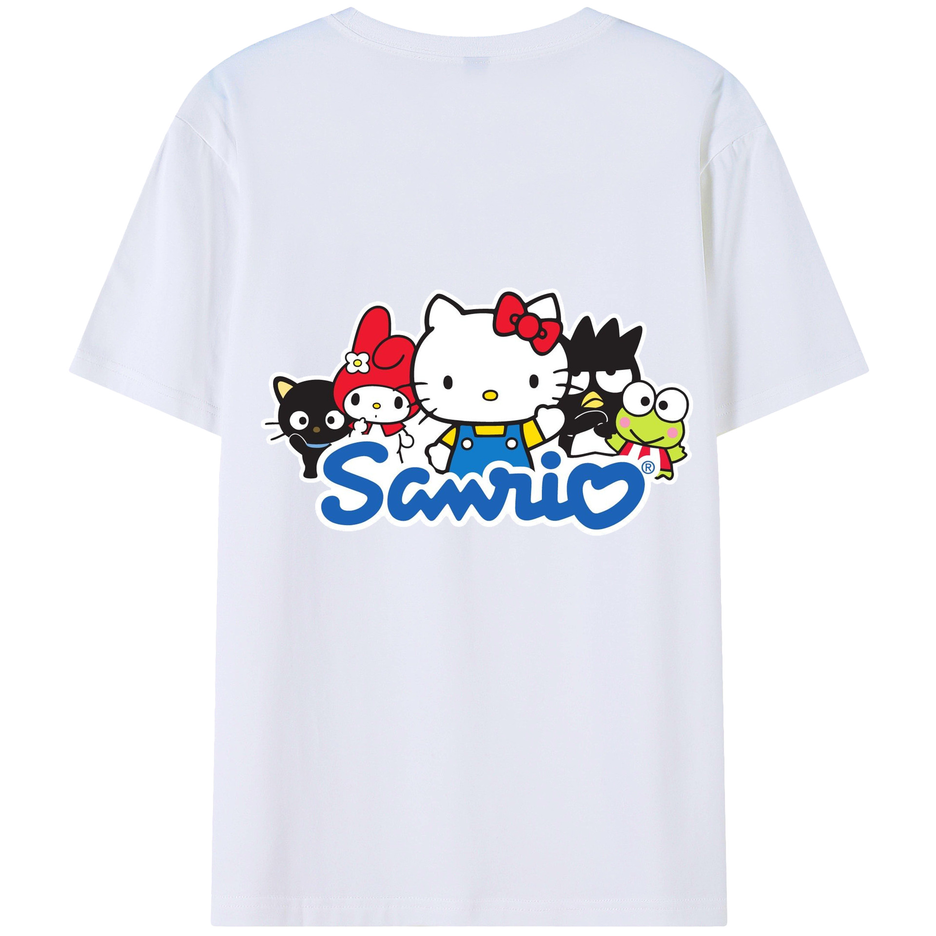 サンリオ - レディース半袖Tシャツ ・ 綿100％ ・ バックプリント ・ 強化クルーネック ・ 二重折り袖口 ・ 快適 通気性 ・ フィットネス カジュアル 旅行用