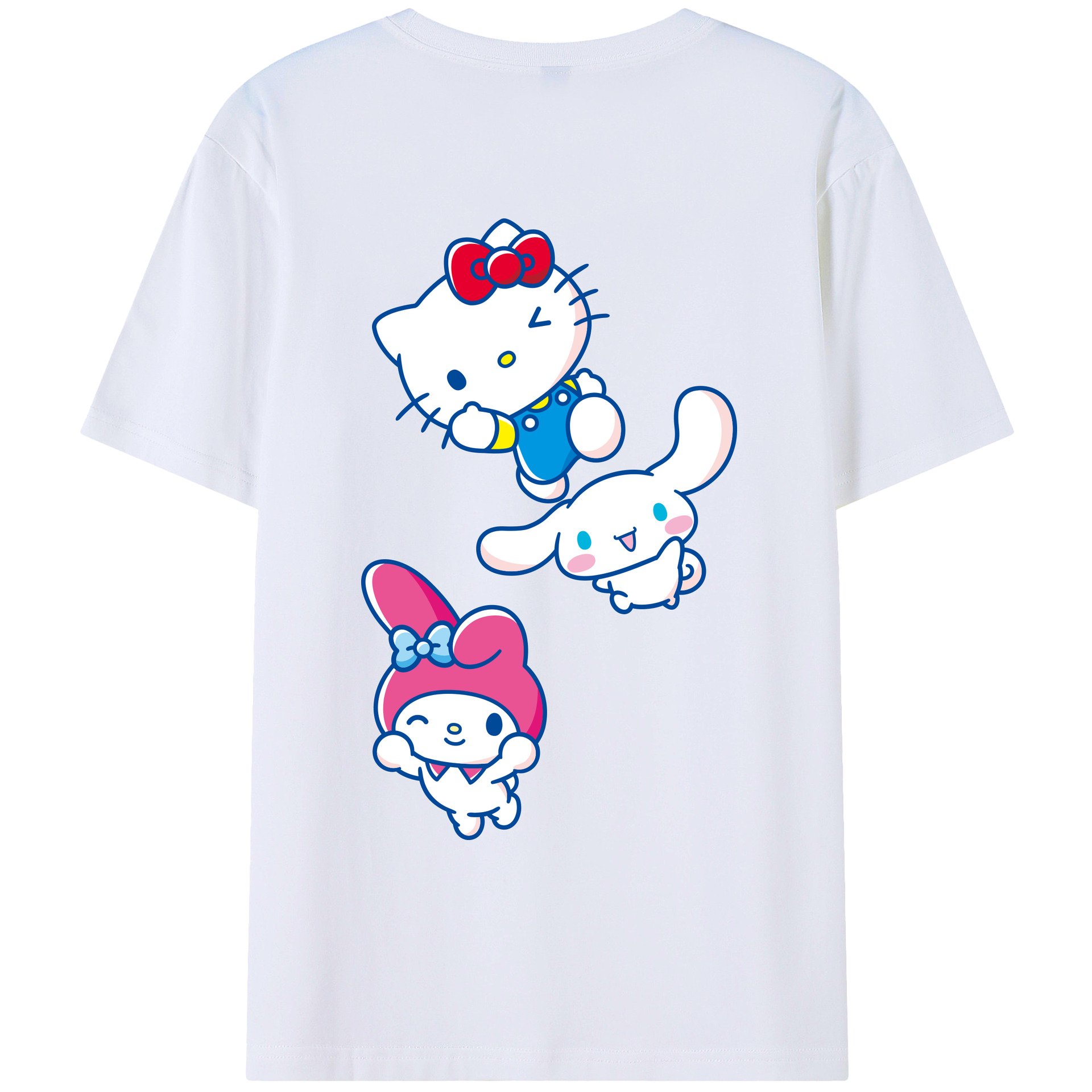 サンリオ - レディース半袖Tシャツ ・ 綿100％ ・ バックプリント ・ 強化クルーネック ・ 二重折り袖口 ・ 快適 通気性 ・ フィットネス カジュアル 旅行用