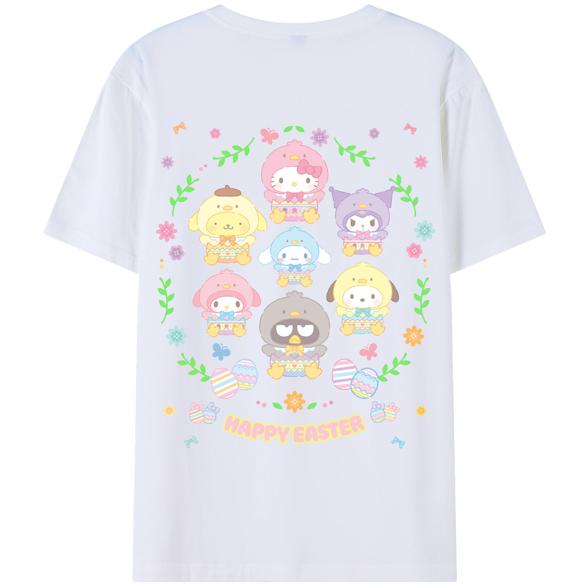 サンリオファミリー 2025年新作 - レディース半袖Tシャツ ・ 綿100％ ・ バックプリント ・ 強化クルーネック ・ 二重折り袖口 ・ 快適 通気性 ・ フィットネス カジュアル 旅行用