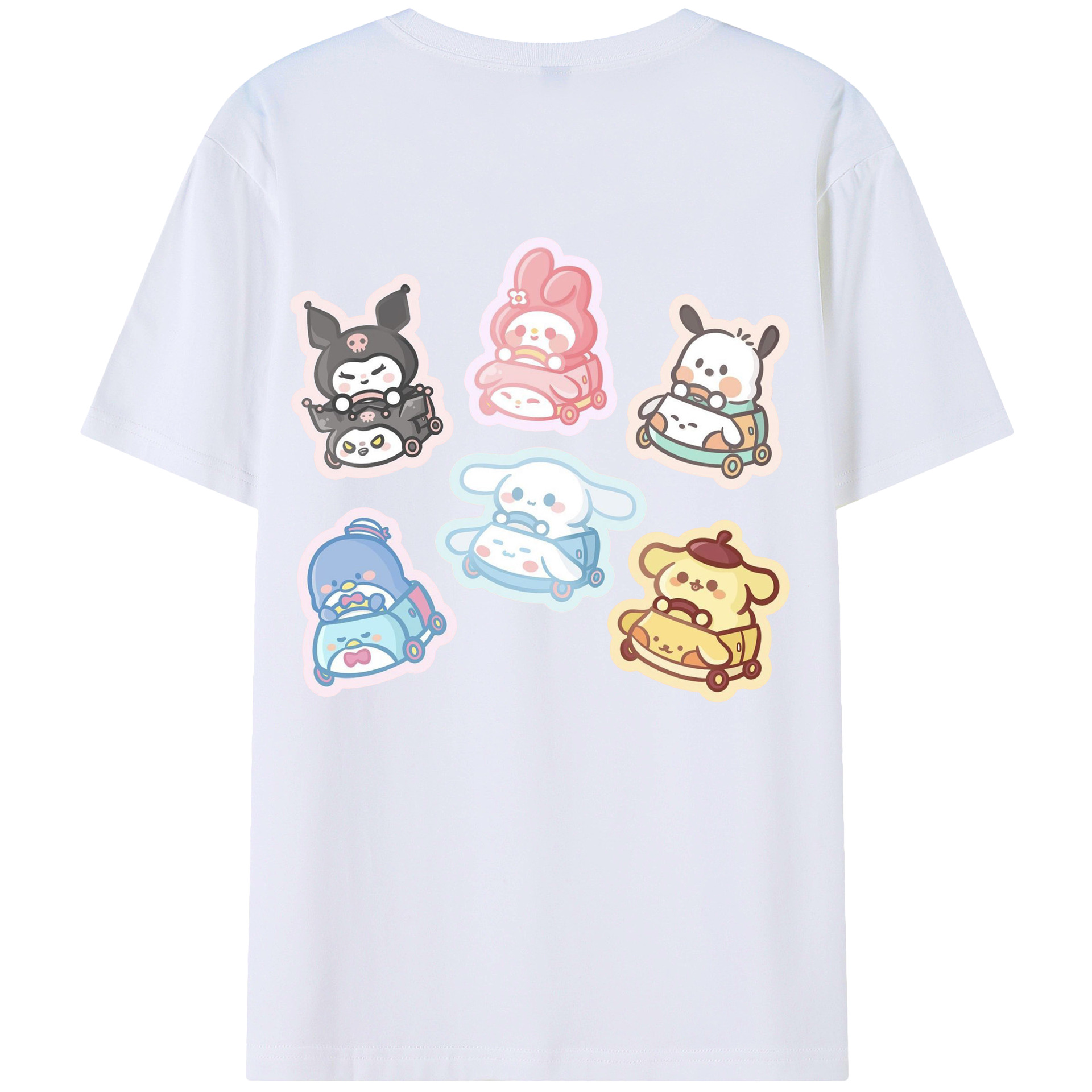 サンリオ - レディース半袖Tシャツ ・ 綿100％ ・ バックプリント ・ 強化クルーネック ・ 二重折り袖口 ・ 快適 通気性 ・ フィットネス カジュアル 旅行用