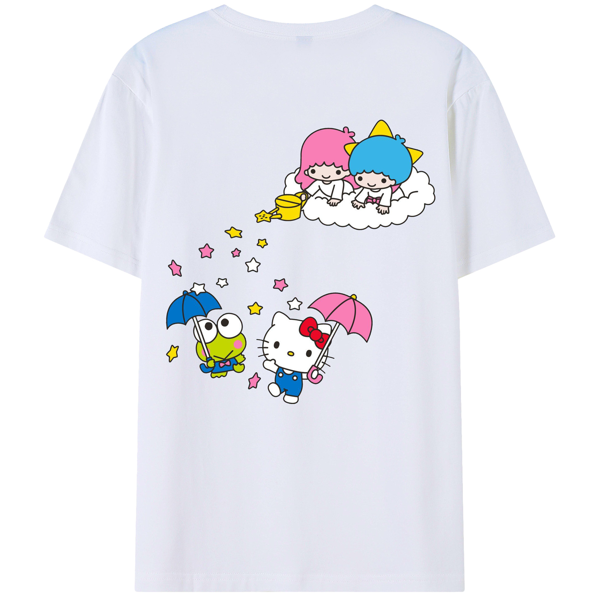 サンリオ - レディース半袖Tシャツ ・ 綿100％ ・ バックプリント ・ 強化クルーネック ・ 二重折り袖口 ・ 快適 通気性 ・ フィットネス カジュアル 旅行用