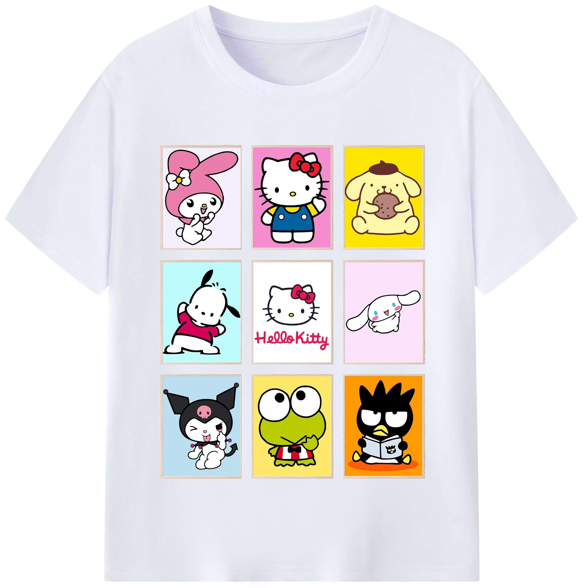 サンリオファミリー新作 - レディースカジュアルプリントTシャツ ・ 綿100％ ・ クルーネック ・ フロントプリント ・ 柔らかく快適 ・ フィットネス カジュアル 旅行用