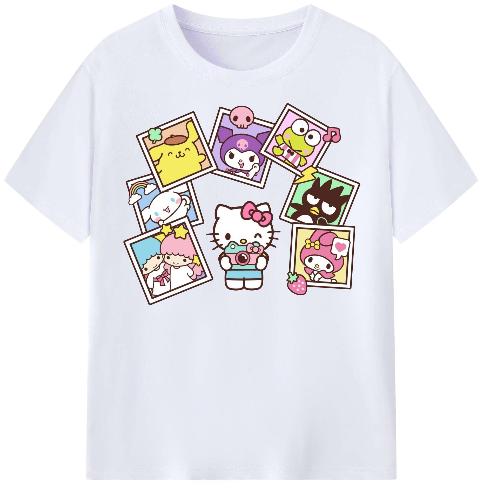 サンリオファミリー新作 - レディースカジュアルプリントTシャツ ・ 綿100％ ・ クルーネック ・ フロントプリント ・ 柔らかく快適 ・ フィットネス カジュアル 旅行用
