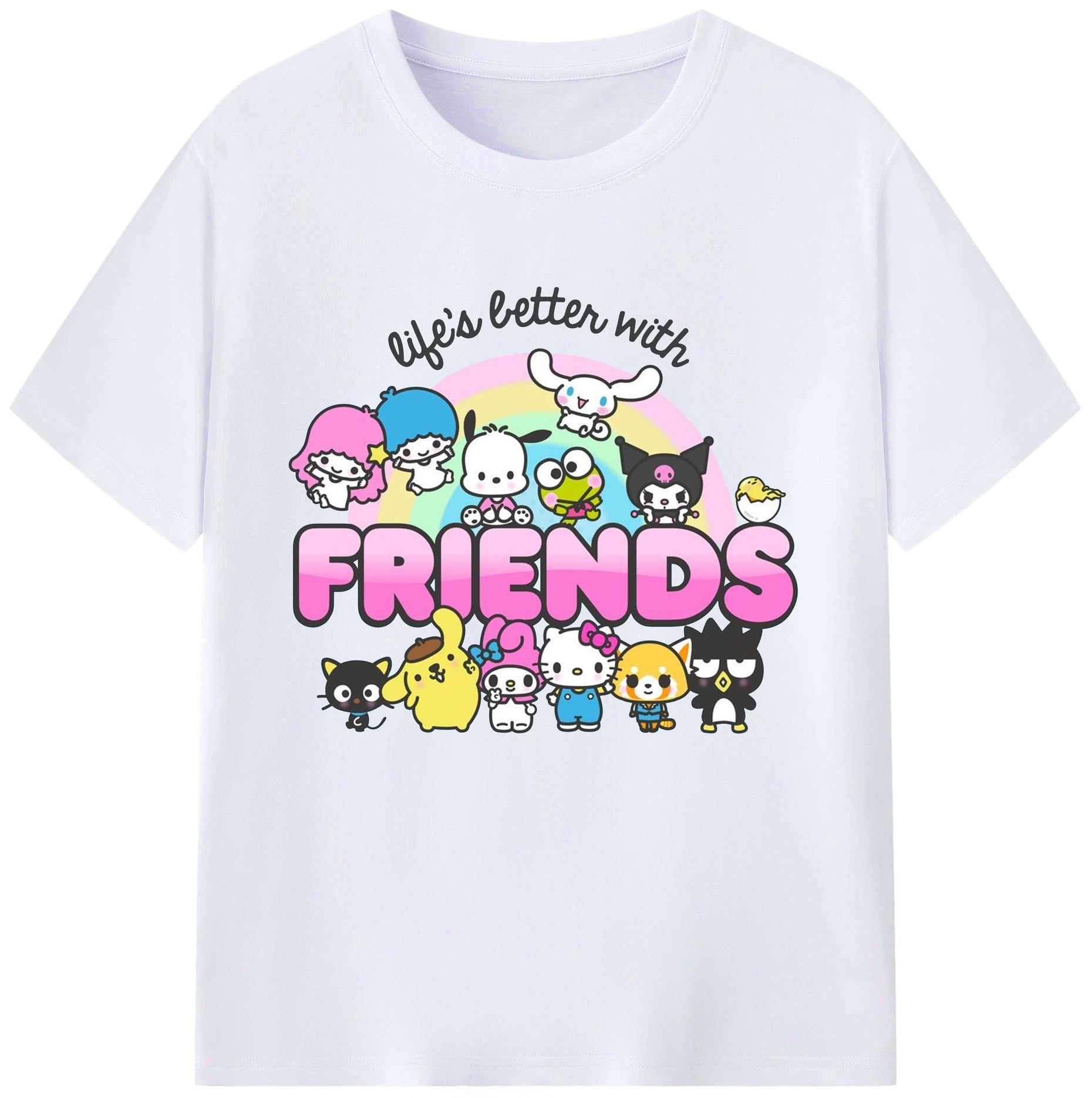 サンリオファミリー新作 - レディースカジュアルプリントTシャツ ・ 綿100％ ・ クルーネック ・ フロントプリント ・ 柔らかく快適 ・ フィットネス カジュアル 旅行用