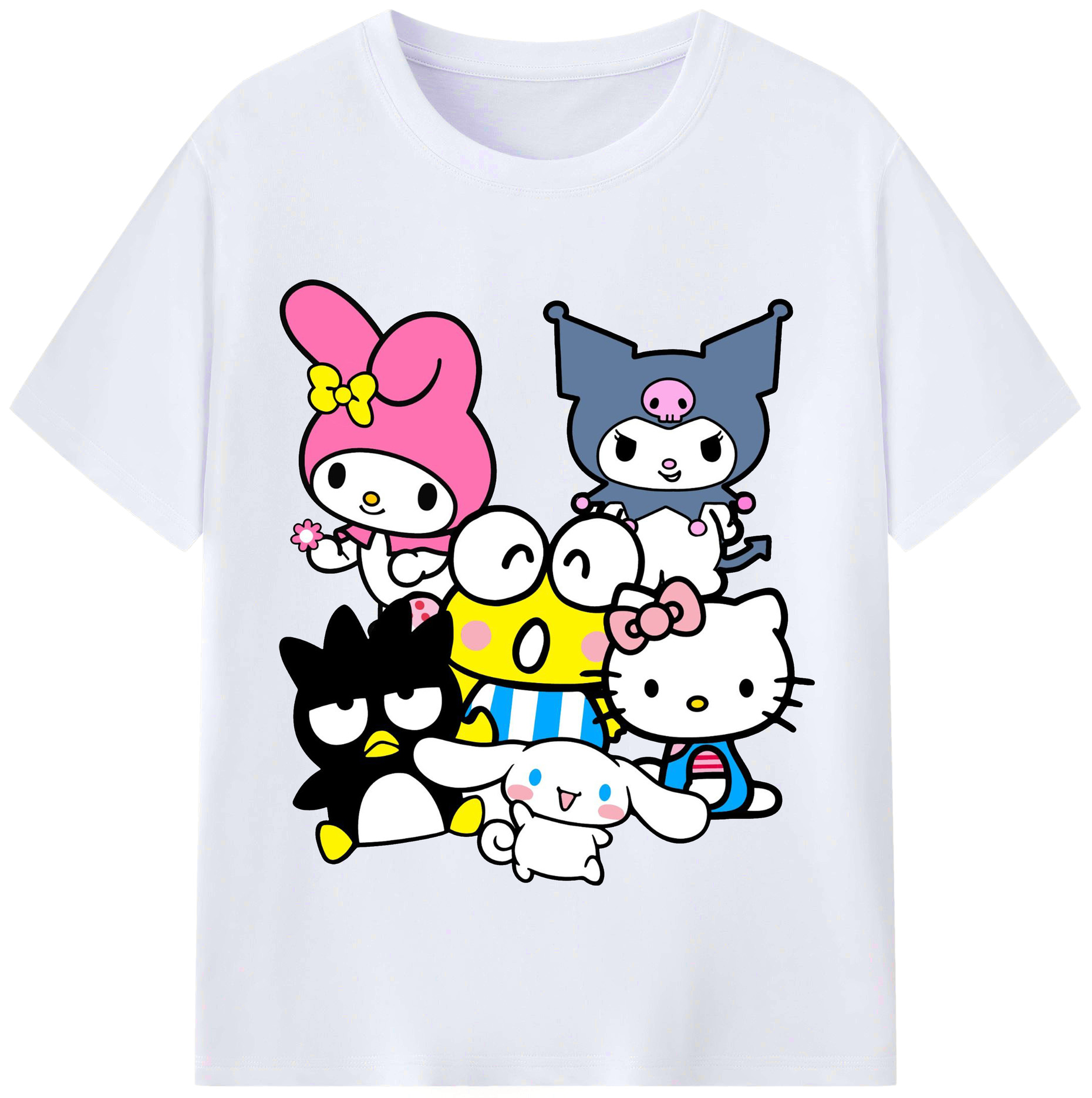 サンリオファミリー新作 - レディースカジュアルプリントTシャツ ・ 綿100％ ・ クルーネック ・ フロントプリント ・ 柔らかく快適 ・ フィットネス カジュアル 旅行用