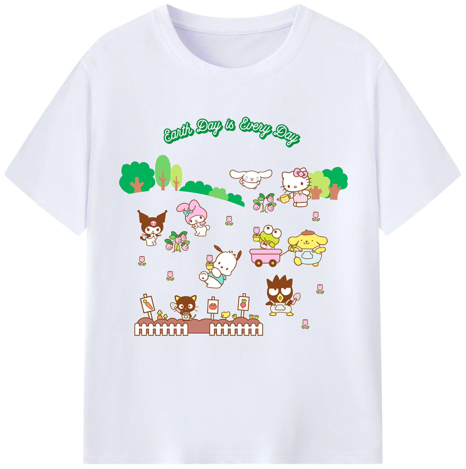 サンリオファミリー新作 - レディースカジュアルプリントTシャツ ・ 綿100％ ・ クルーネック ・ フロントプリント ・ 柔らかく快適 ・ フィットネス カジュアル 旅行用