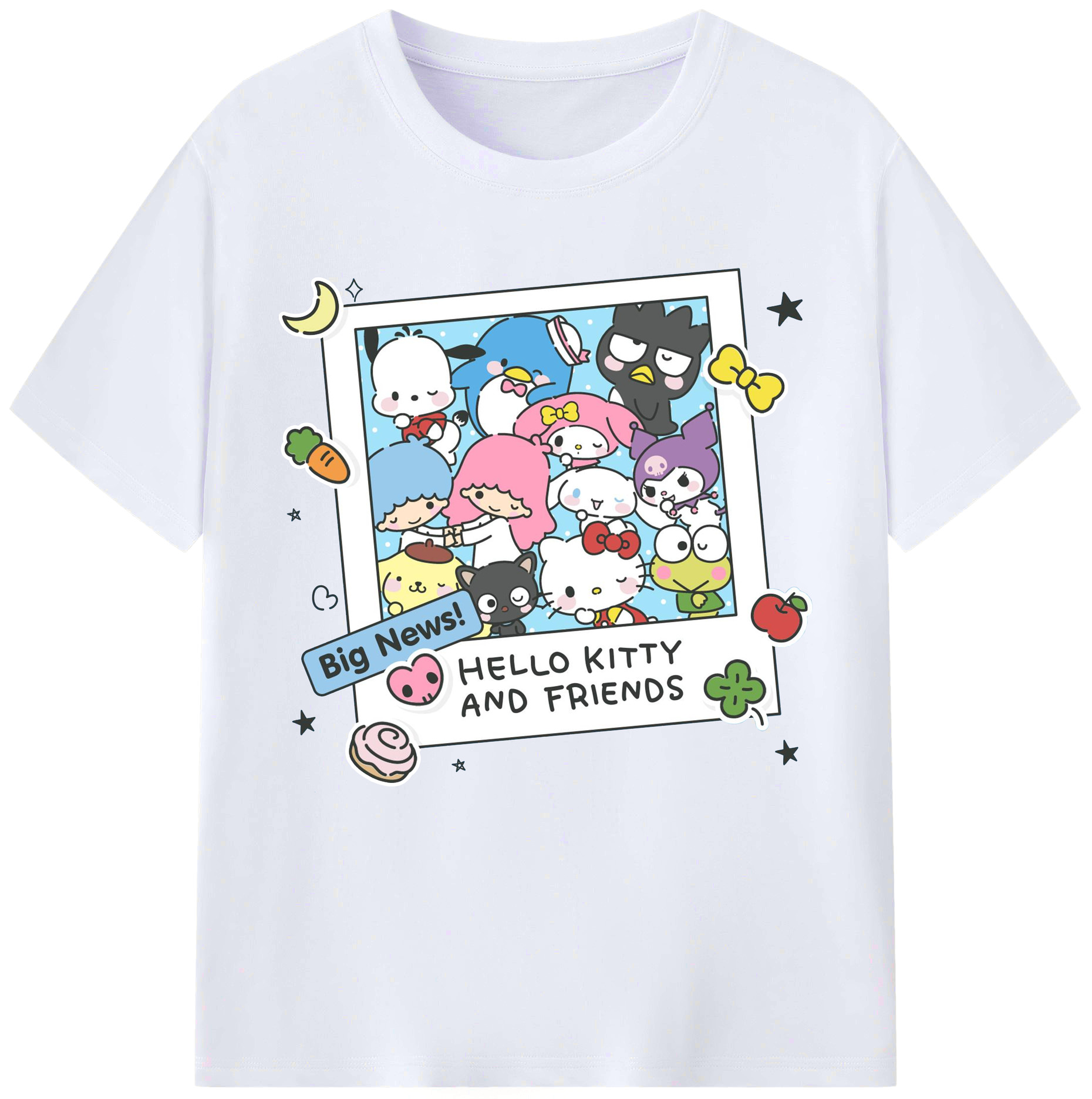 サンリオ - レディースカジュアルプリントTシャツ ・ 綿100％ ・ クルーネック ・ フロントプリント ・ 柔らかく快適 ・ フィットネス カジュアル 旅行用
