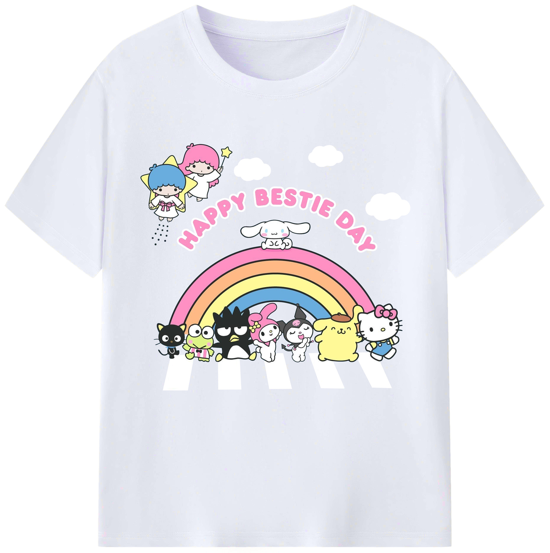 サンリオ - レディースカジュアルプリントTシャツ ・ 綿100％ ・ クルーネック ・ フロントプリント ・ 柔らかく快適 ・ フィットネス カジュアル 旅行用