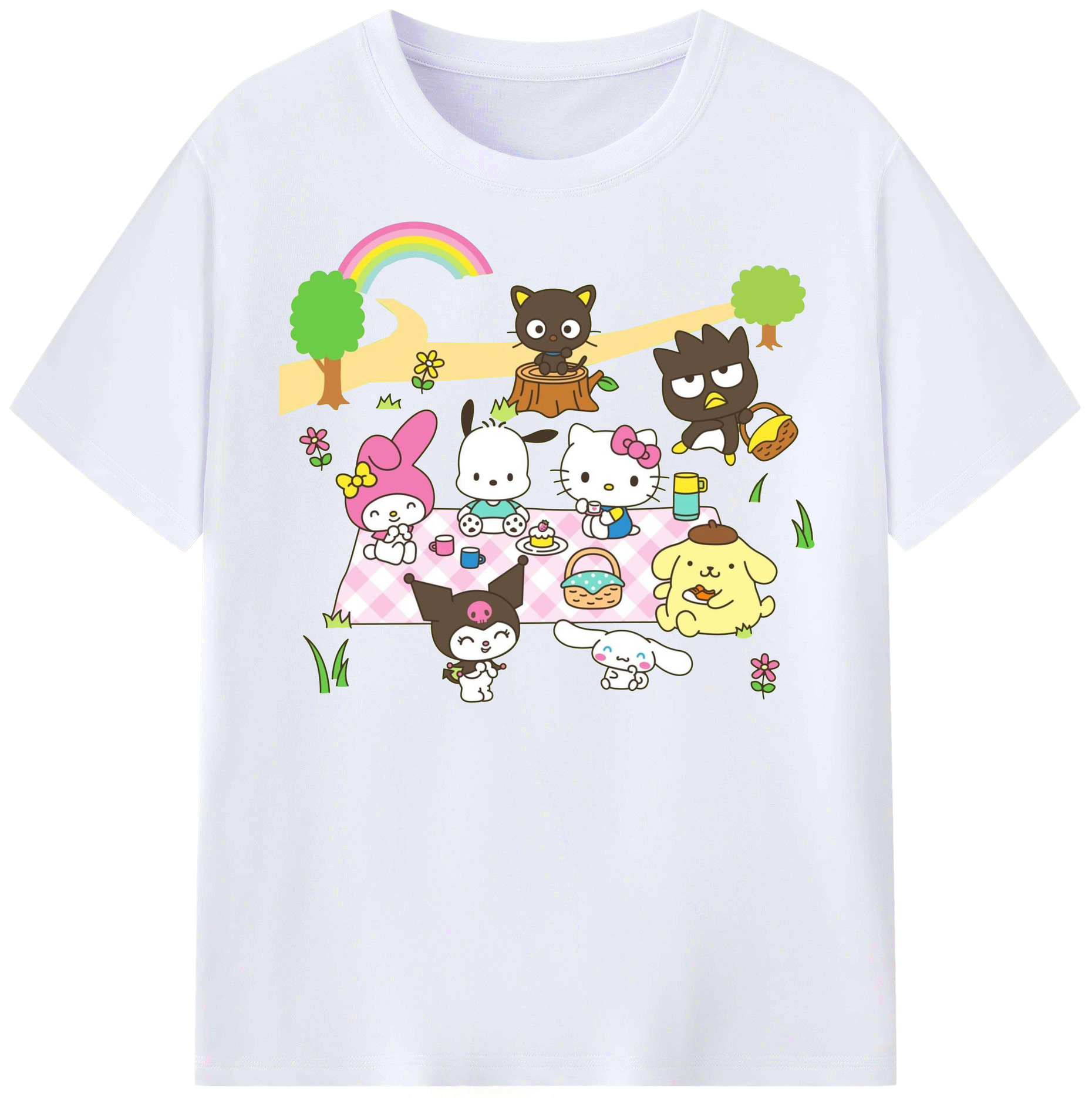 サンリオファミリー 2025年新作 - レディースカジュアルプリントTシャツ ・ 綿100％ ・ クルーネック ・ フロントプリント ・ 柔らかく快適 ・ フィットネス カジュアル 旅行用