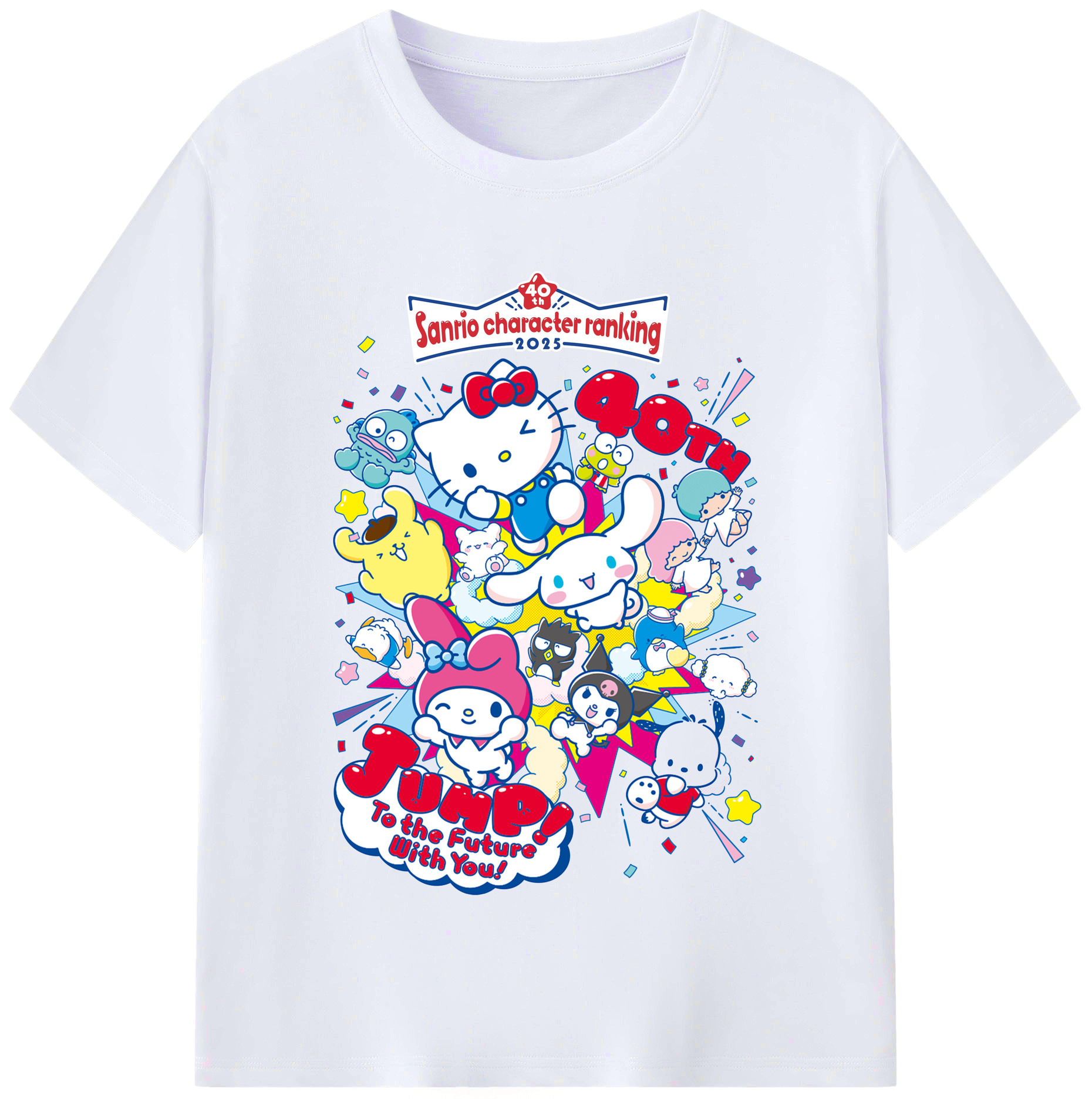 サンリオファミリー 2025年新作 - レディースカジュアルプリントTシャツ ・ 綿100％ ・ クルーネック ・ フロントプリント ・ 柔らかく快適 ・ フィットネス カジュアル 旅行用