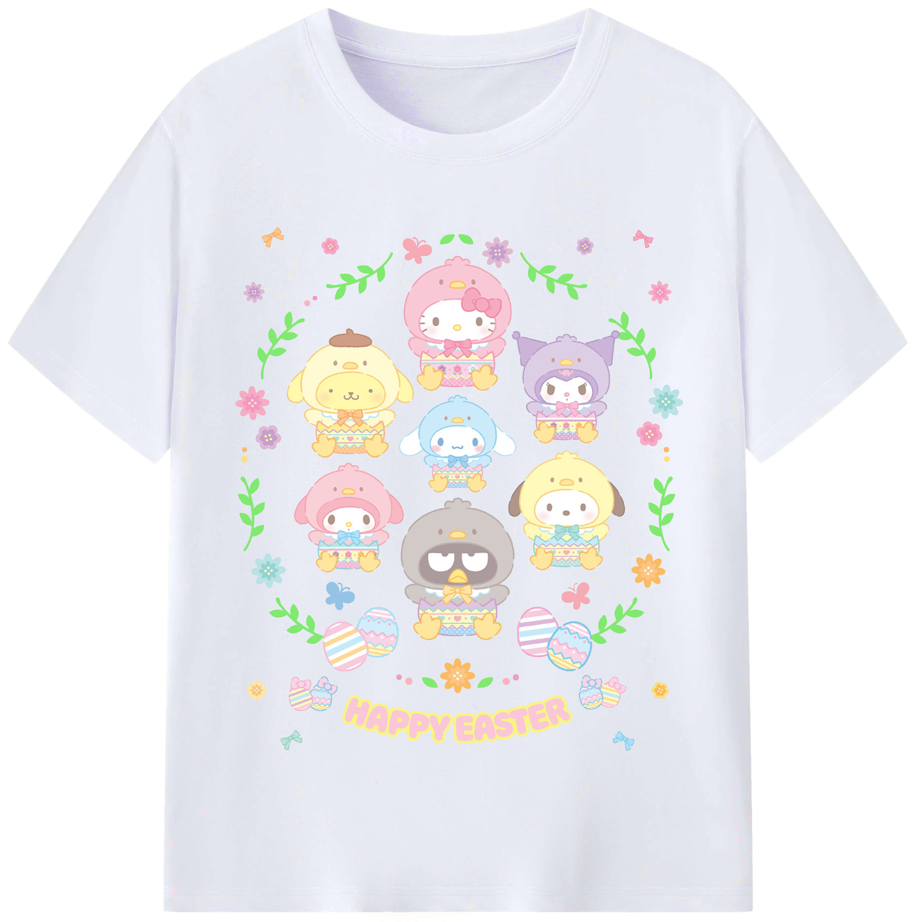 サンリオファミリー 2025年新作 - レディースカジュアルプリントTシャツ ・ 綿100％ ・ クルーネック ・ フロントプリント ・ 柔らかく快適 ・ フィットネス カジュアル 旅行用
