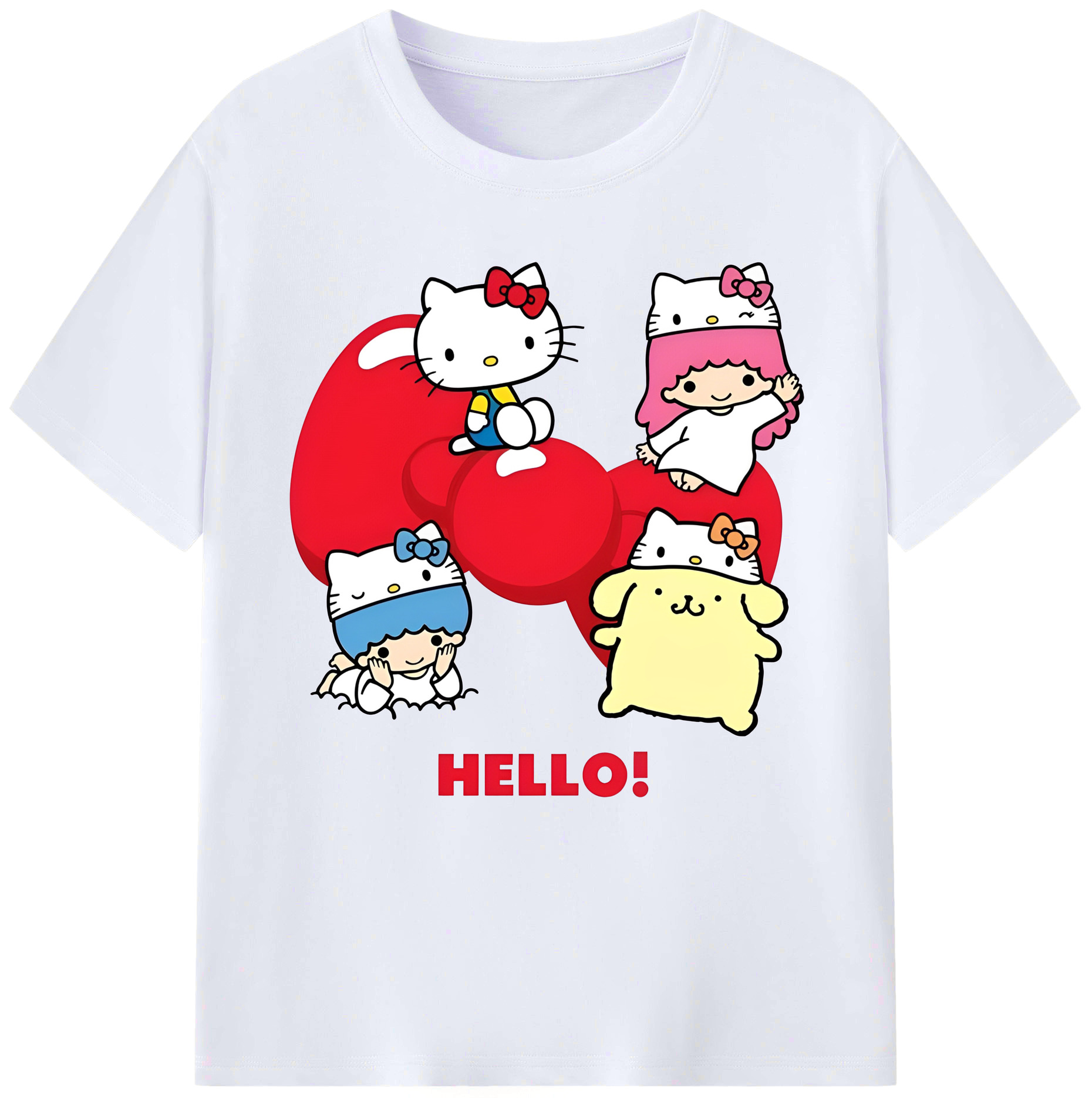 サンリオ - レディースカジュアルプリントTシャツ ・ 綿100％ ・ クルーネック ・ フロントプリント ・ 柔らかく快適 ・ フィットネス カジュアル 旅行用