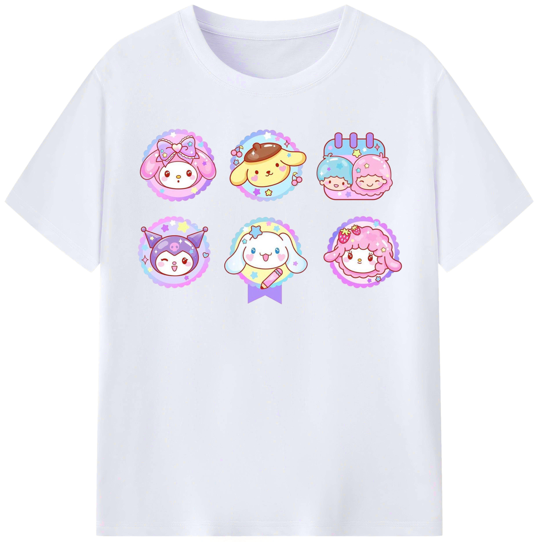 サンリオ - レディースカジュアルプリントTシャツ ・ 綿100％ ・ クルーネック ・ フロントプリント ・ 柔らかく快適 ・ フィットネス カジュアル 旅行用