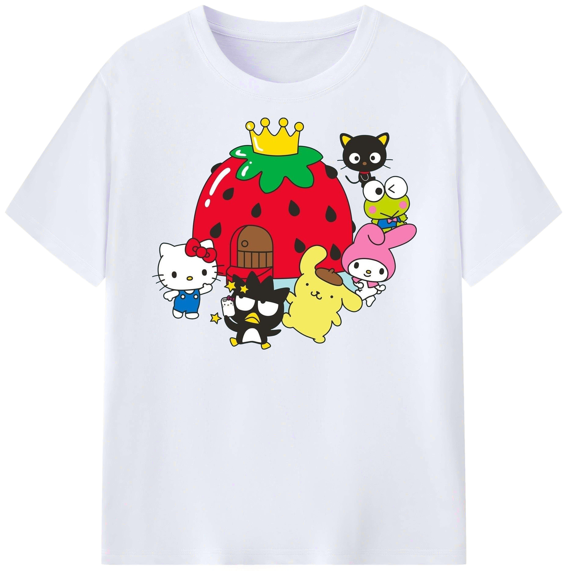 いちごサンリオ - レディースカジュアルプリントTシャツ ・ 綿100％ ・ クルーネック ・ フロントプリント ・ 柔らかく快適 ・ フィットネス カジュアル 旅行用