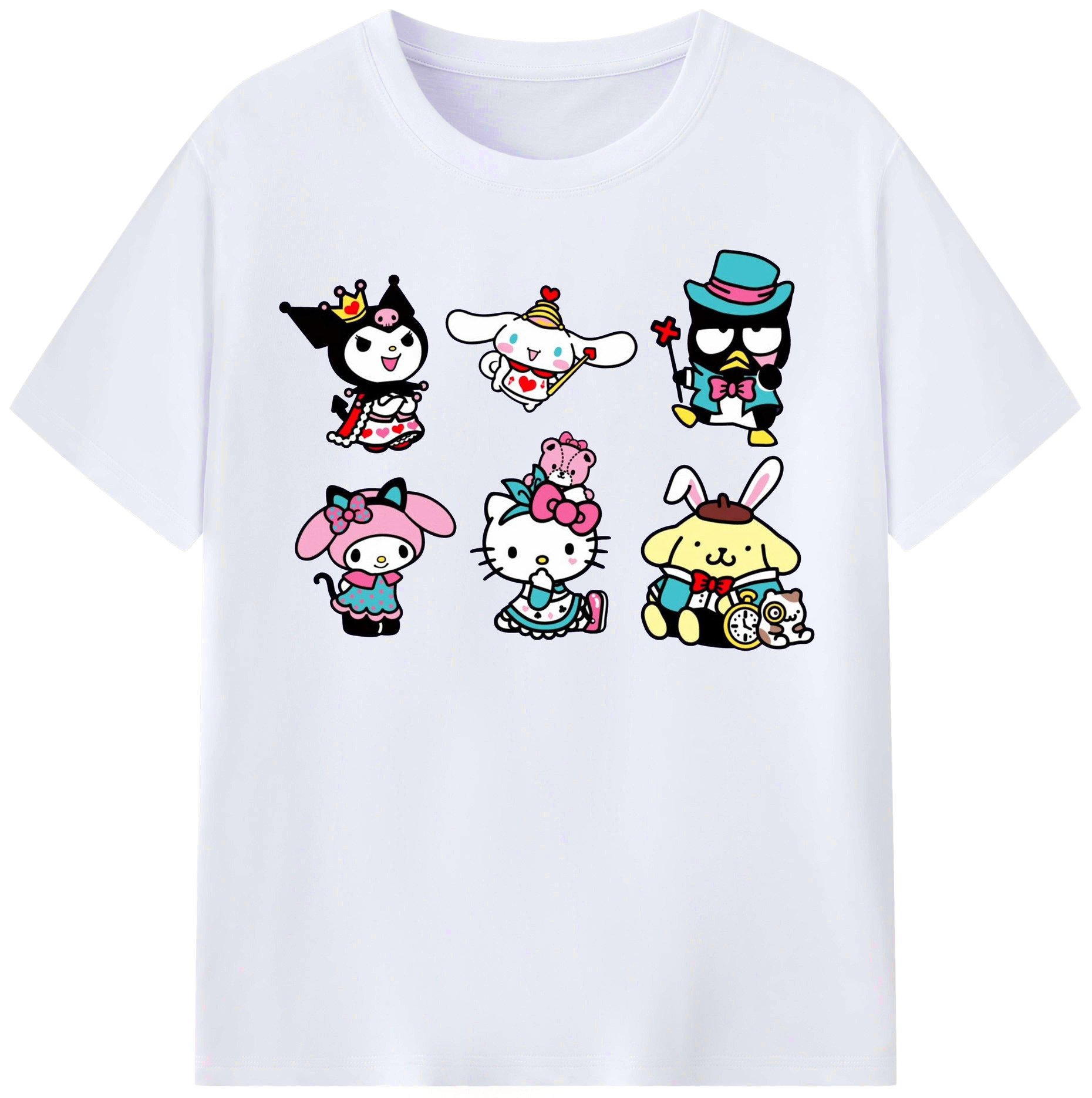 サンリオ - レディースカジュアルプリントTシャツ ・ 綿100％ ・ クルーネック ・ フロントプリント ・ 柔らかく快適 ・ フィットネス カジュアル 旅行用