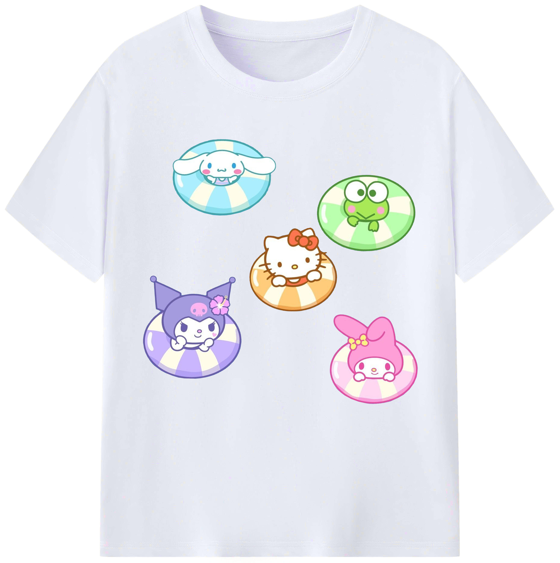おもしろサンリオ - レディースカジュアルプリントTシャツ ・ 綿100％ ・ クルーネック ・ フロントプリント ・ 柔らかく快適 ・ フィットネス カジュアル 旅行用