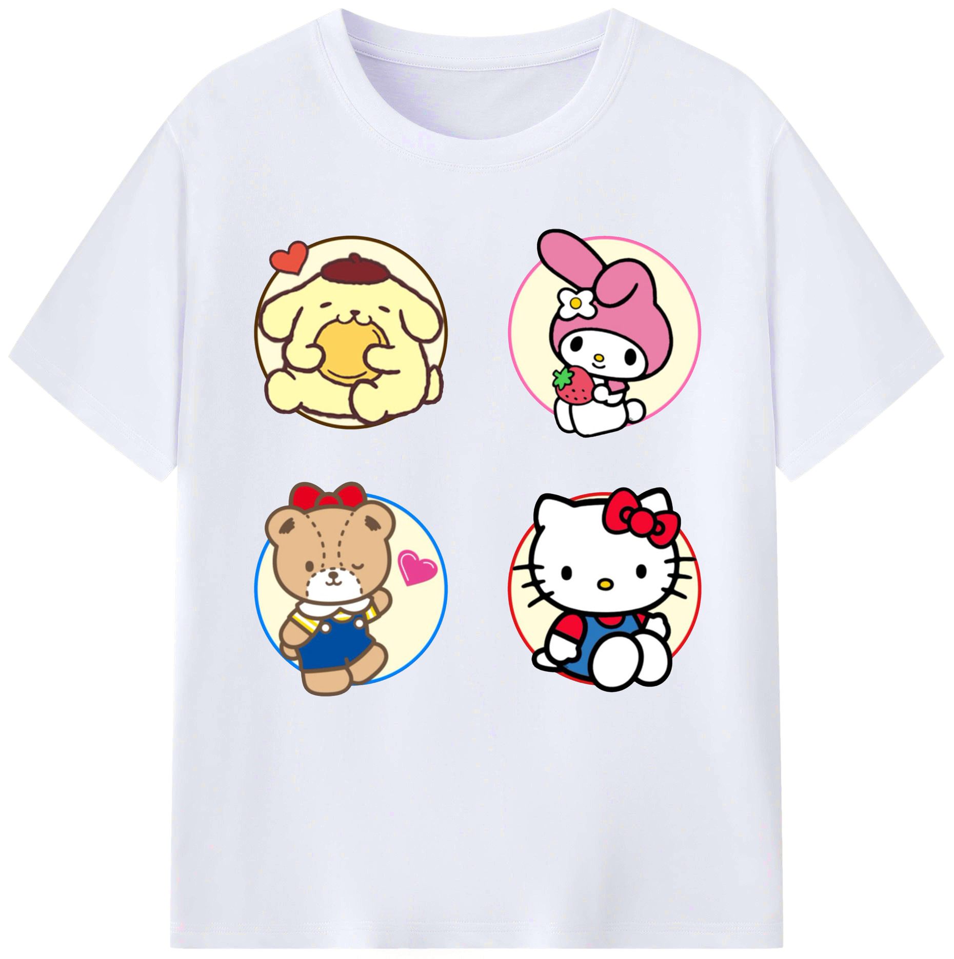 サンリオ - レディースカジュアルプリントTシャツ ・ 綿100％ ・ クルーネック ・ フロントプリント ・ 柔らかく快適 ・ フィットネス カジュアル 旅行用