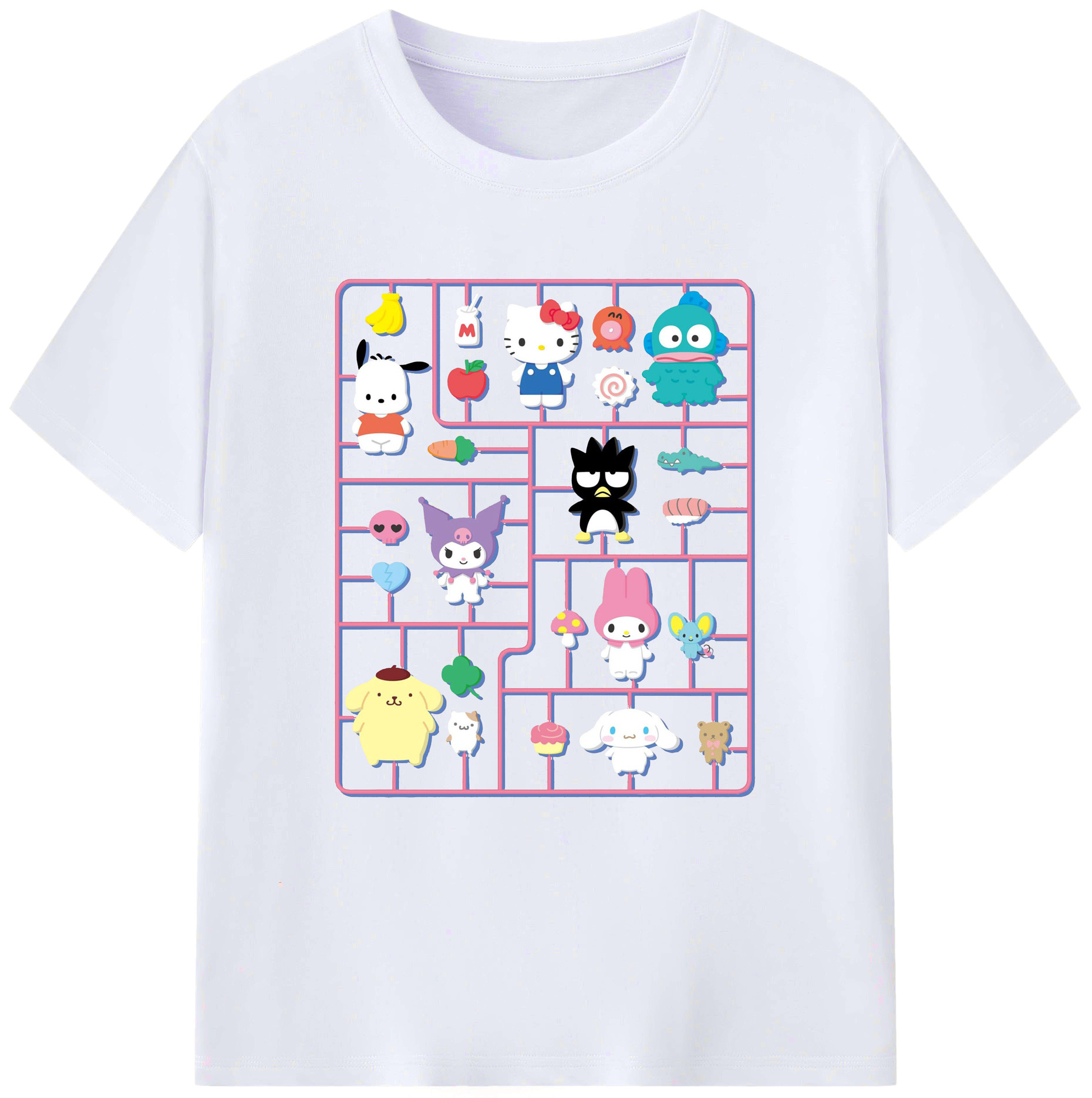 おもしろサンリオ - レディースカジュアルプリントTシャツ ・ 綿100％ ・ クルーネック ・ フロントプリント ・ 柔らかく快適 ・ フィットネス カジュアル 旅行用