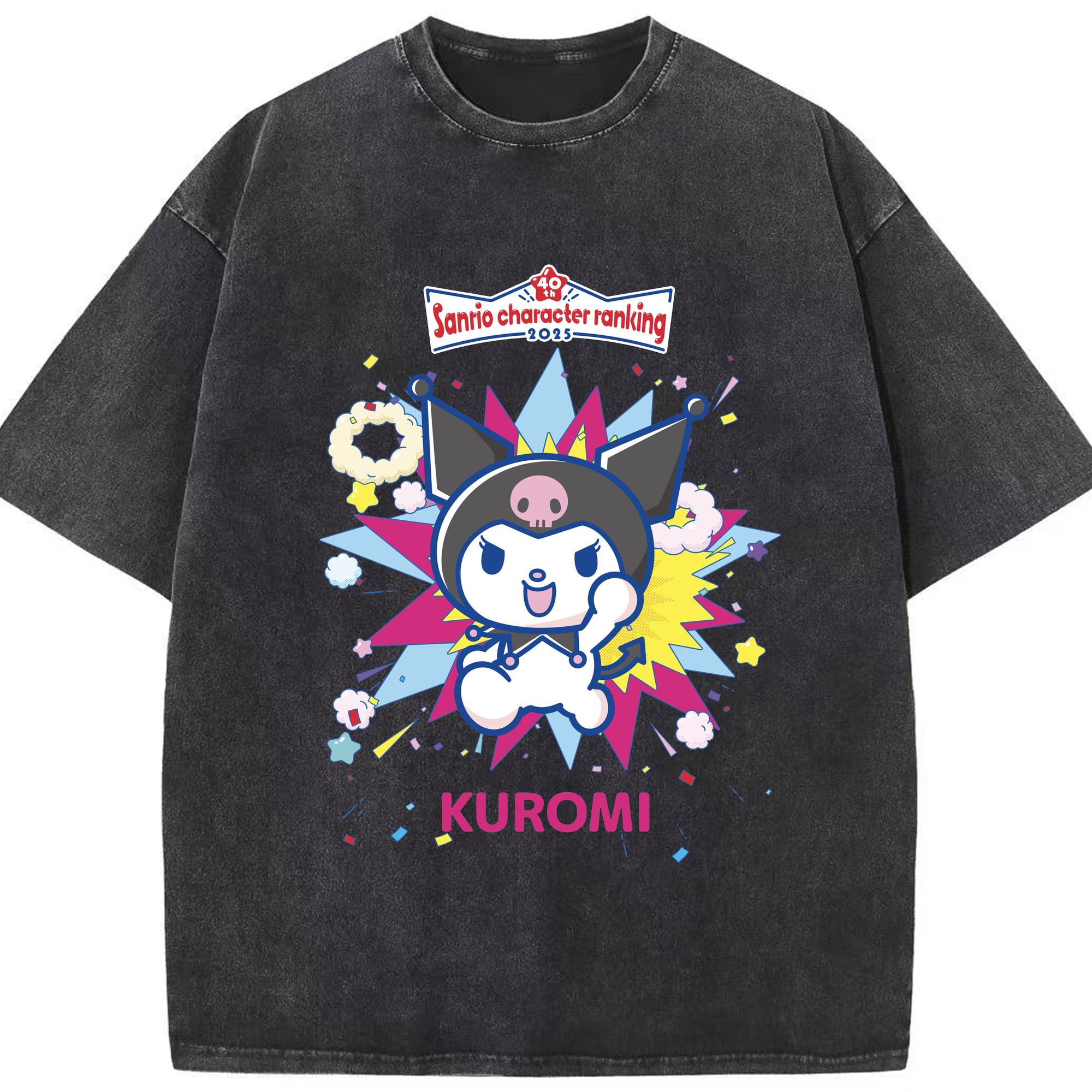 サンリオクロミ - 綿100％ ヴィンテージ風 半袖Tシャツ ・ フロントプリント ・ 柔らか肌触り ・ 通気性 快適 ・ スポーツ カジュアル 外出用