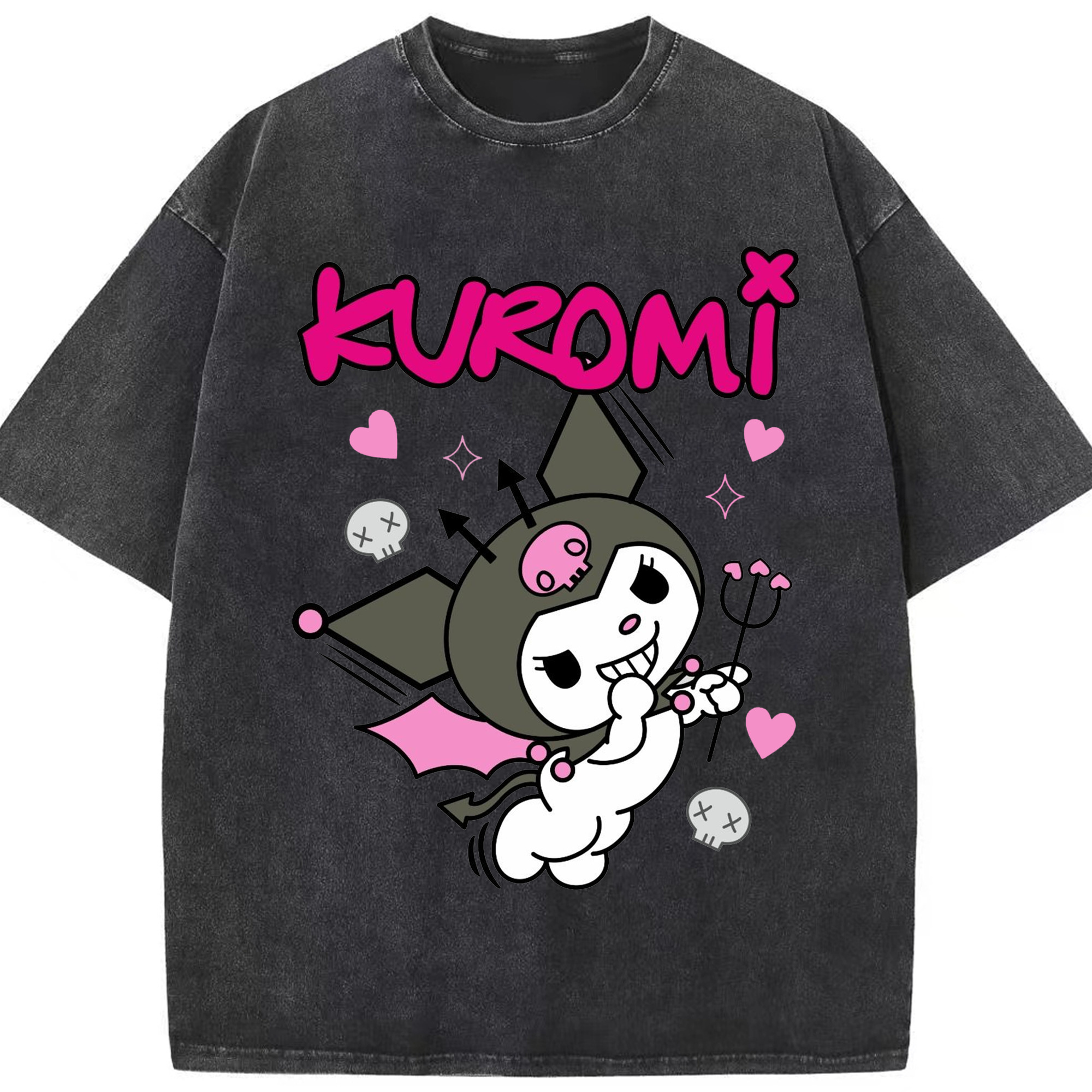 サンリオクロミ - 綿100％ ヴィンテージ風 半袖Tシャツ ・ フロントプリント ・ 柔らか肌触り ・ 通気性 快適 ・ スポーツ カジュアル 外出用