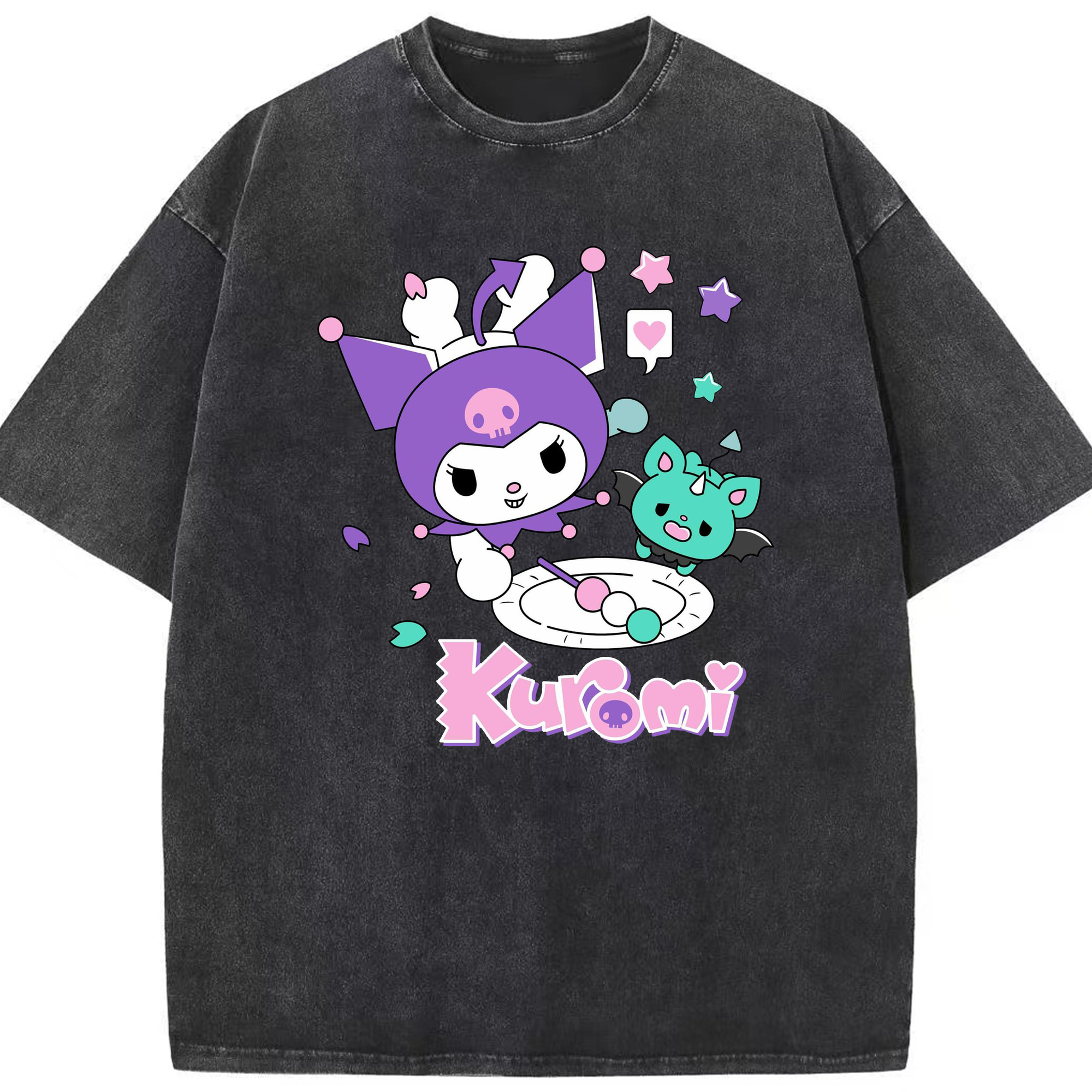 かわいいクロミ - 綿100％ ヴィンテージ風 半袖Tシャツ ・ フロントプリント ・ 柔らか肌触り ・ 通気性 快適 ・ スポーツ カジュアル 外出用