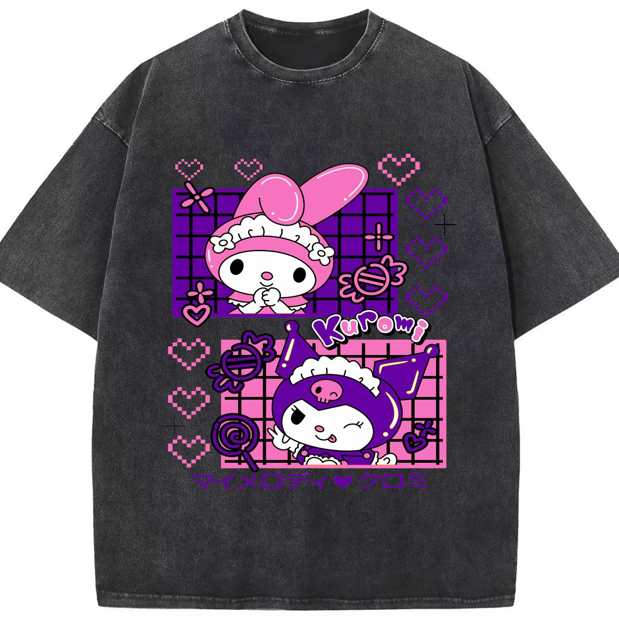 かわいいクロミ - 綿100％ ヴィンテージ風 半袖Tシャツ ・ フロントプリント ・ 柔らか肌触り ・ 通気性 快適 ・ スポーツ カジュアル 外出用